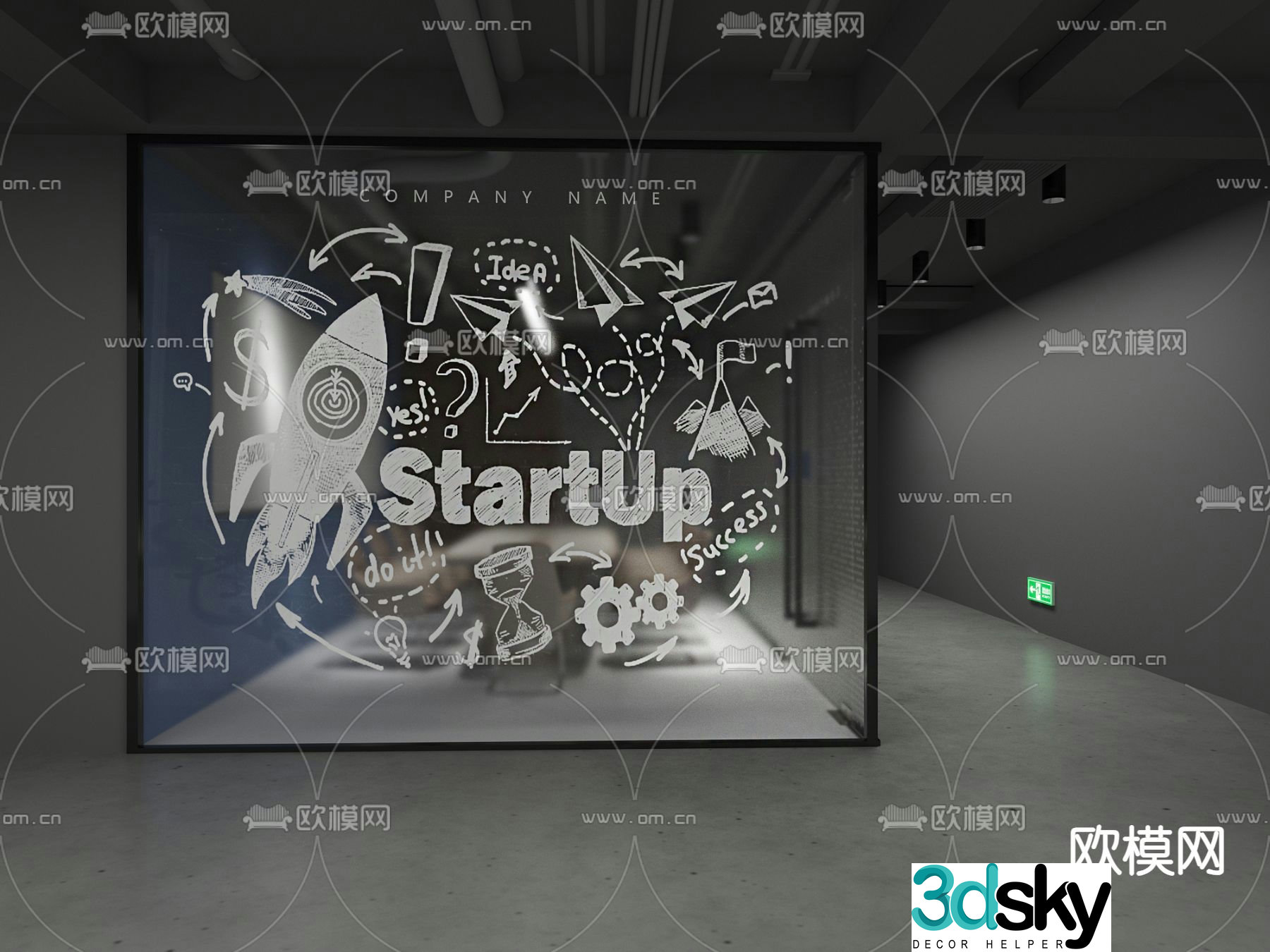 Conference room glass partition glass film 3d model