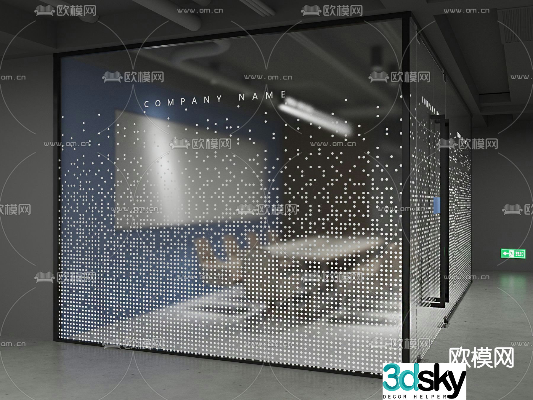 Conference room glass partition glass film 3d model