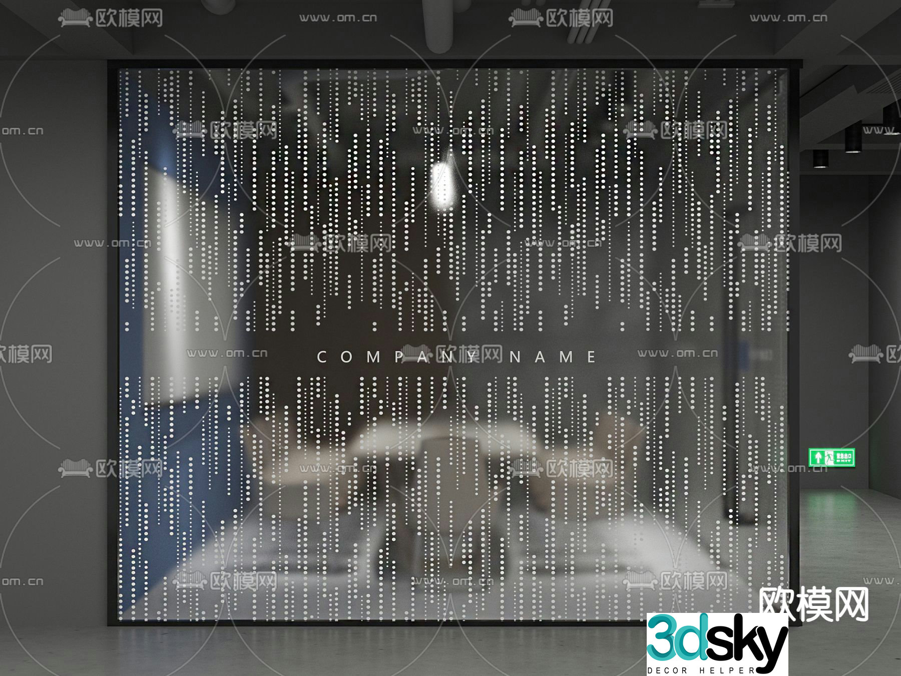 Conference room glass partition glass film 3d model