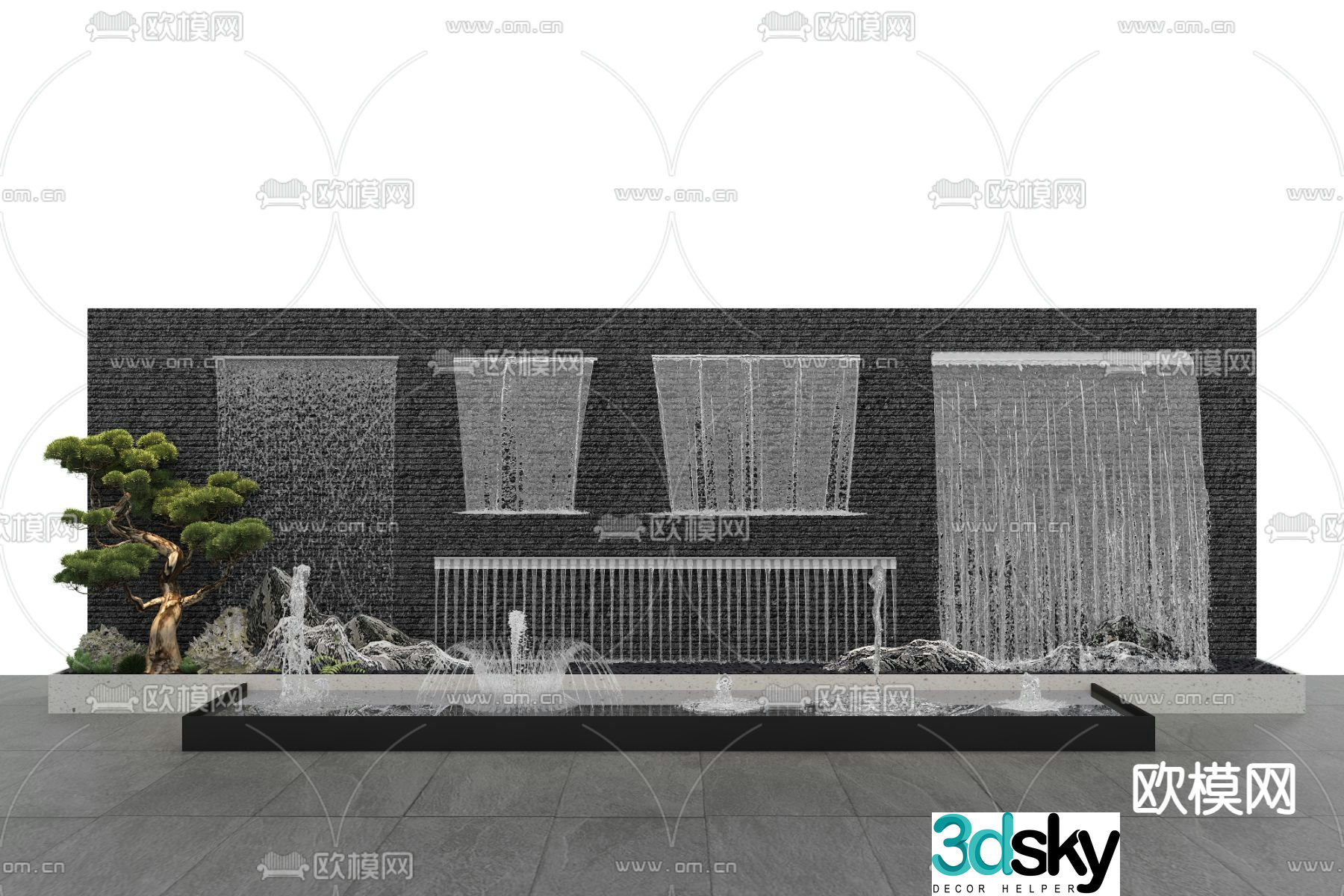 Water curtain flowing water wall waterfall sketch 3D model