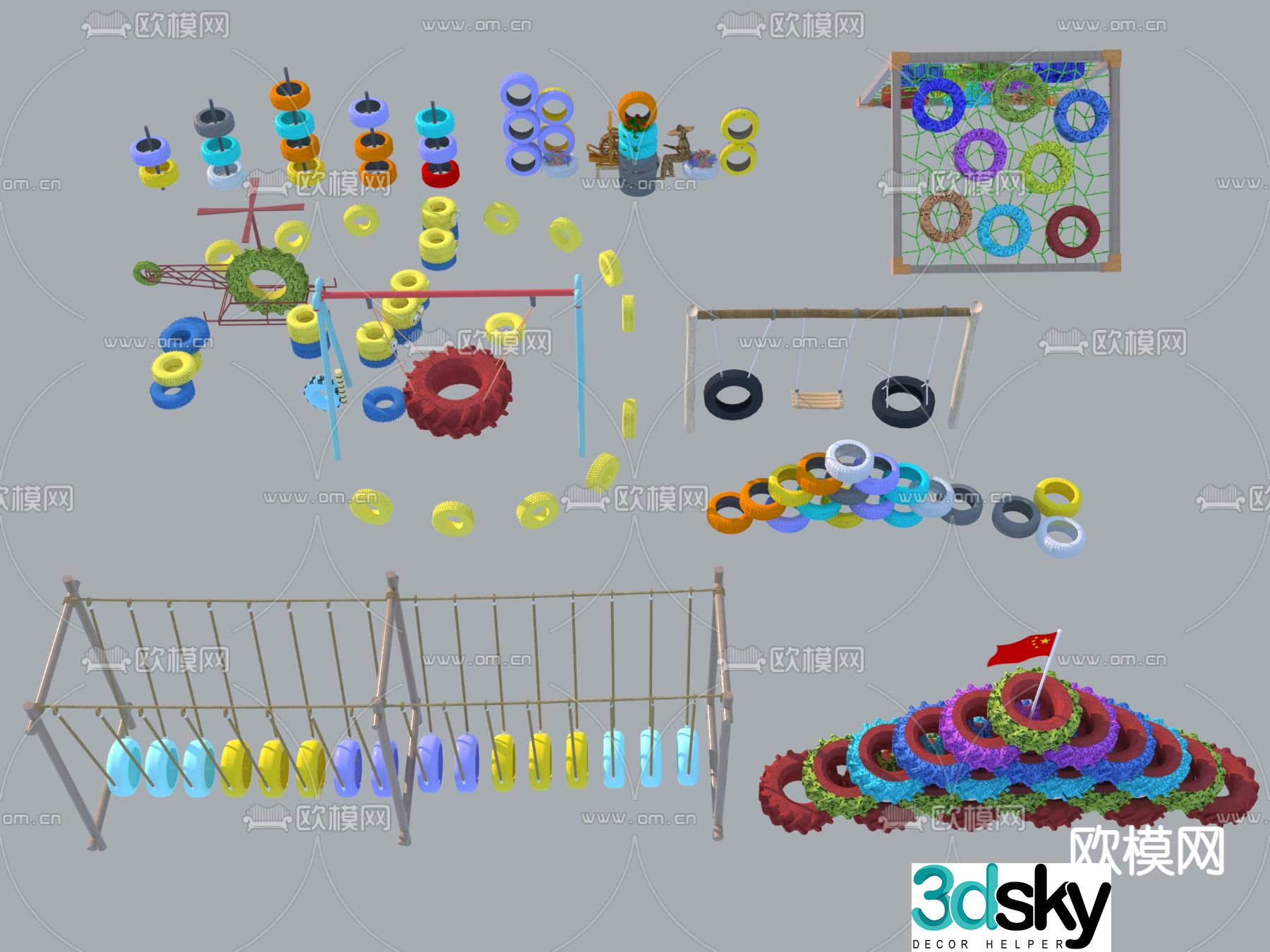 Amusement equipment tire flower box tire swing 3d model