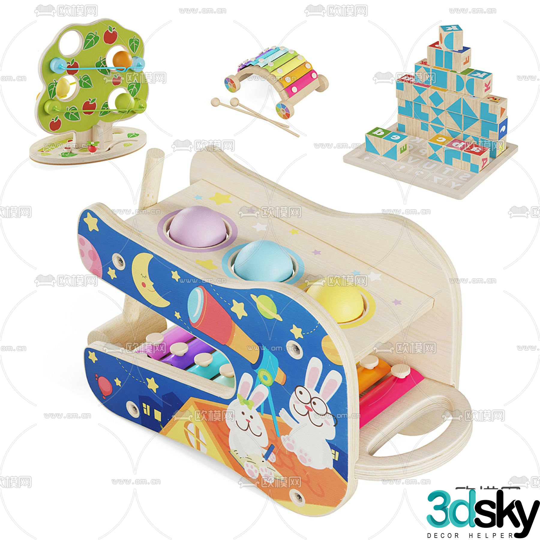 Fishing toys building blocks hand piano 3D model