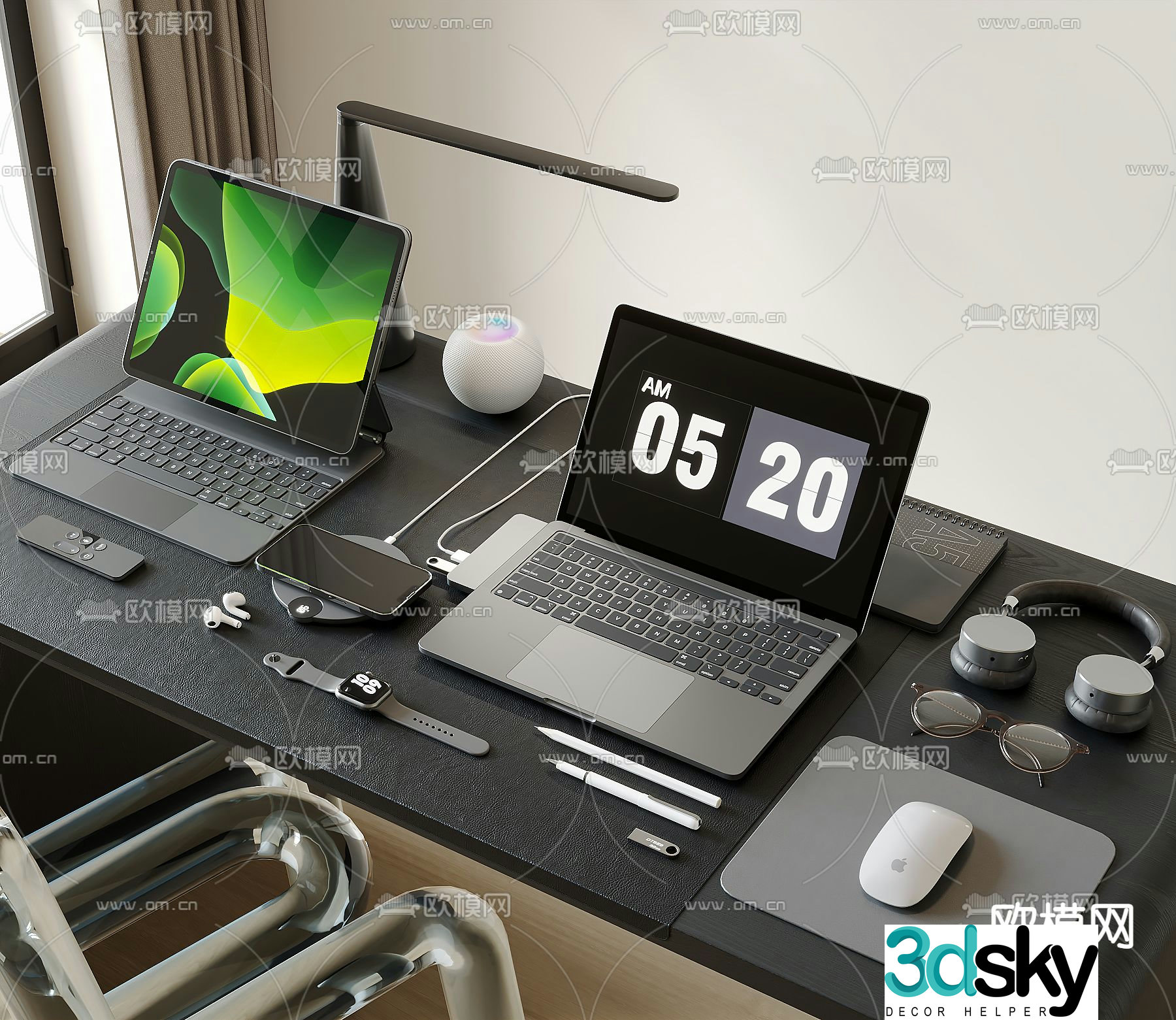 Office supplies computer mobile phone headphone 3d model