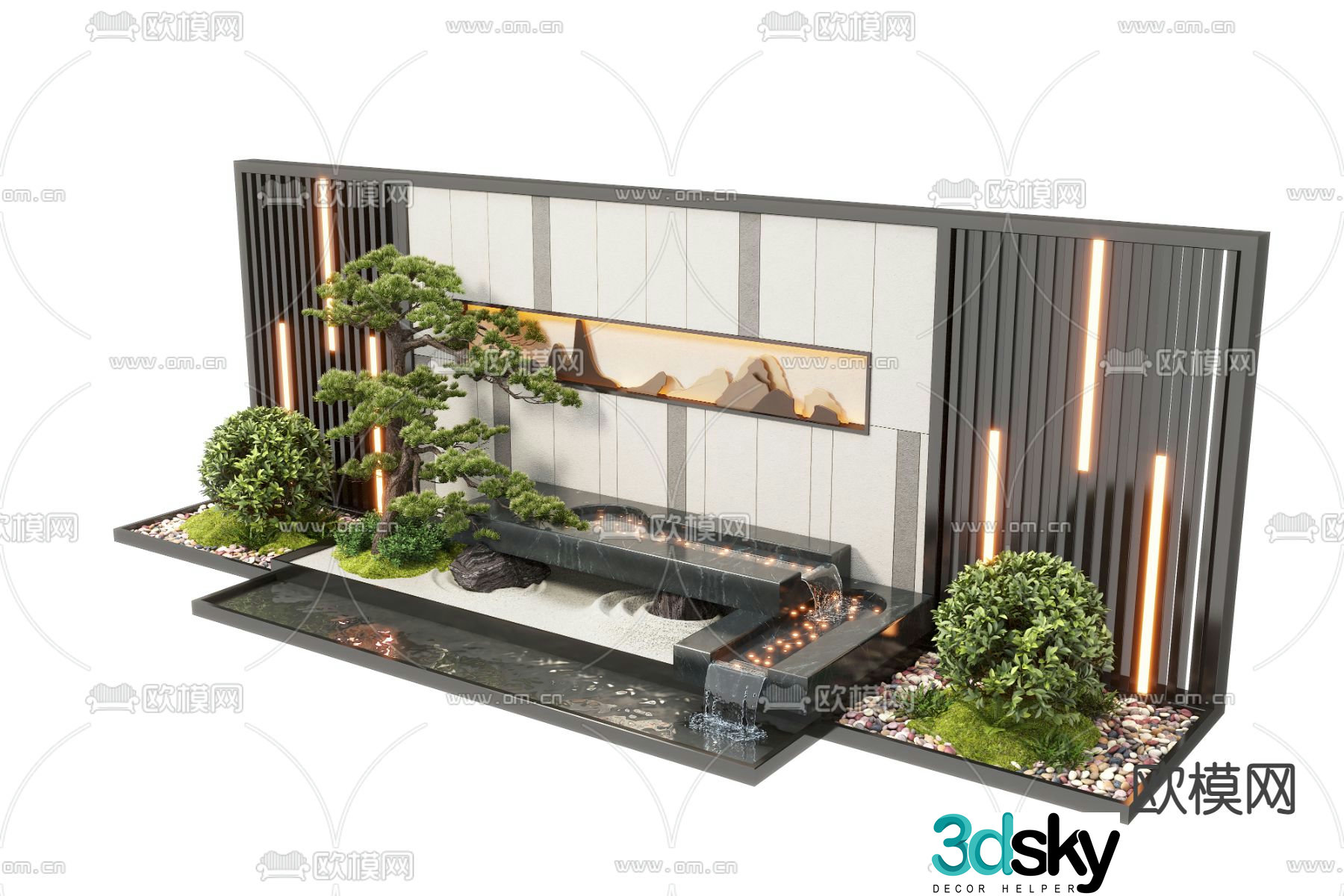 New Chinese style fountain water feature wall plunge pool sketch 3D model