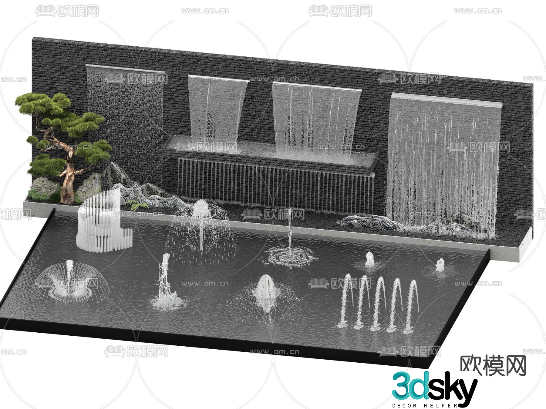 Water curtain flowing water wall waterfall sketch 3D model