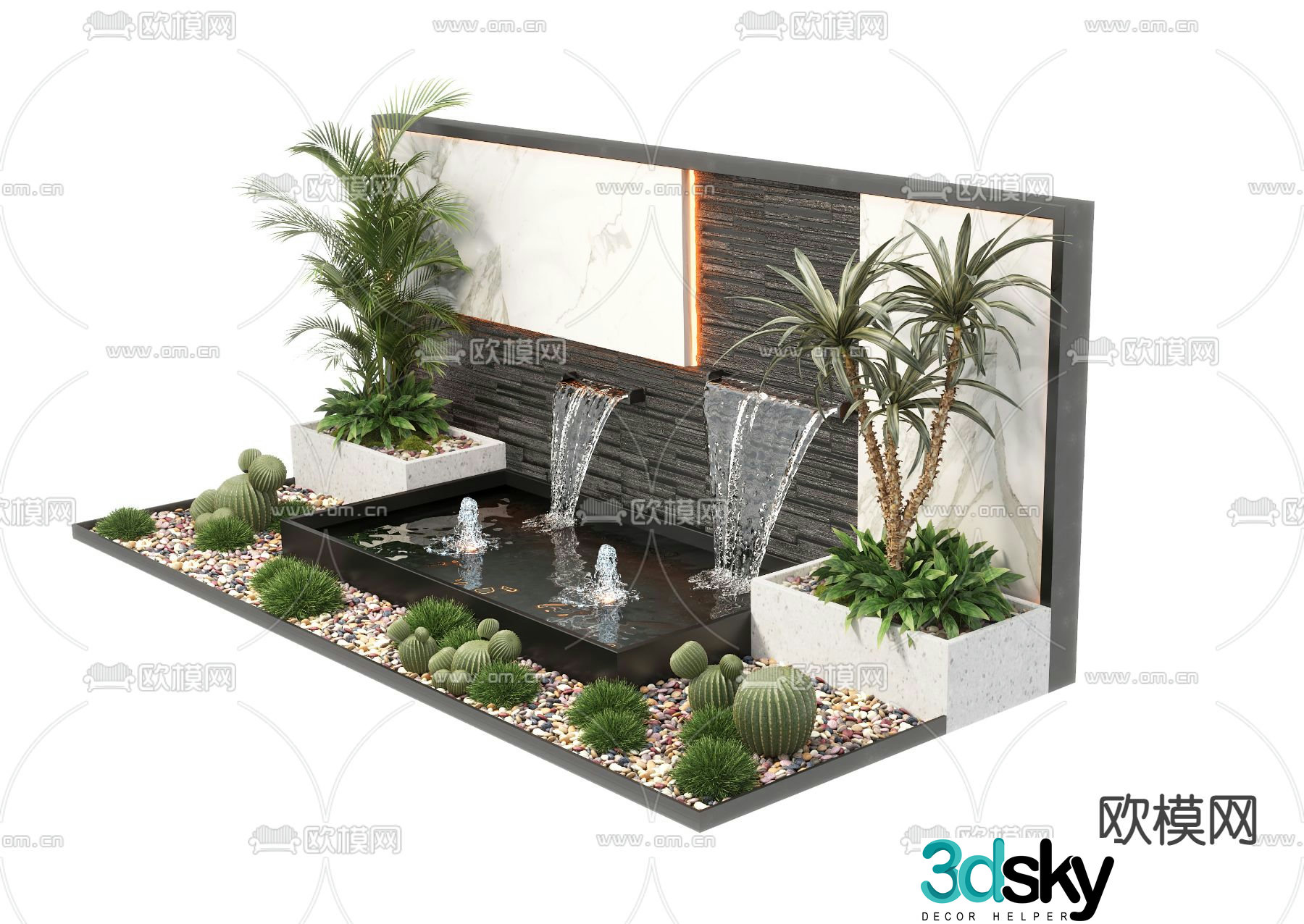 New Chinese style water feature wall fountain falling water sketch 3D model