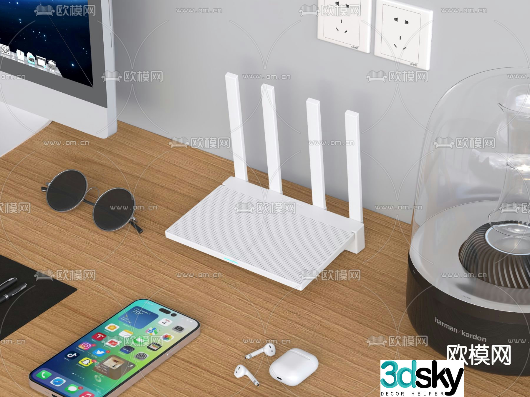 Office supplies router computer mobile phone 3d model