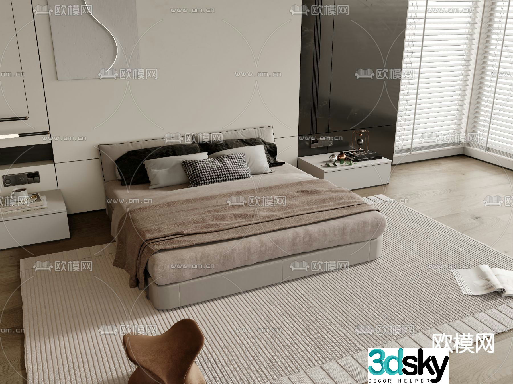 Modern double bed 3d model