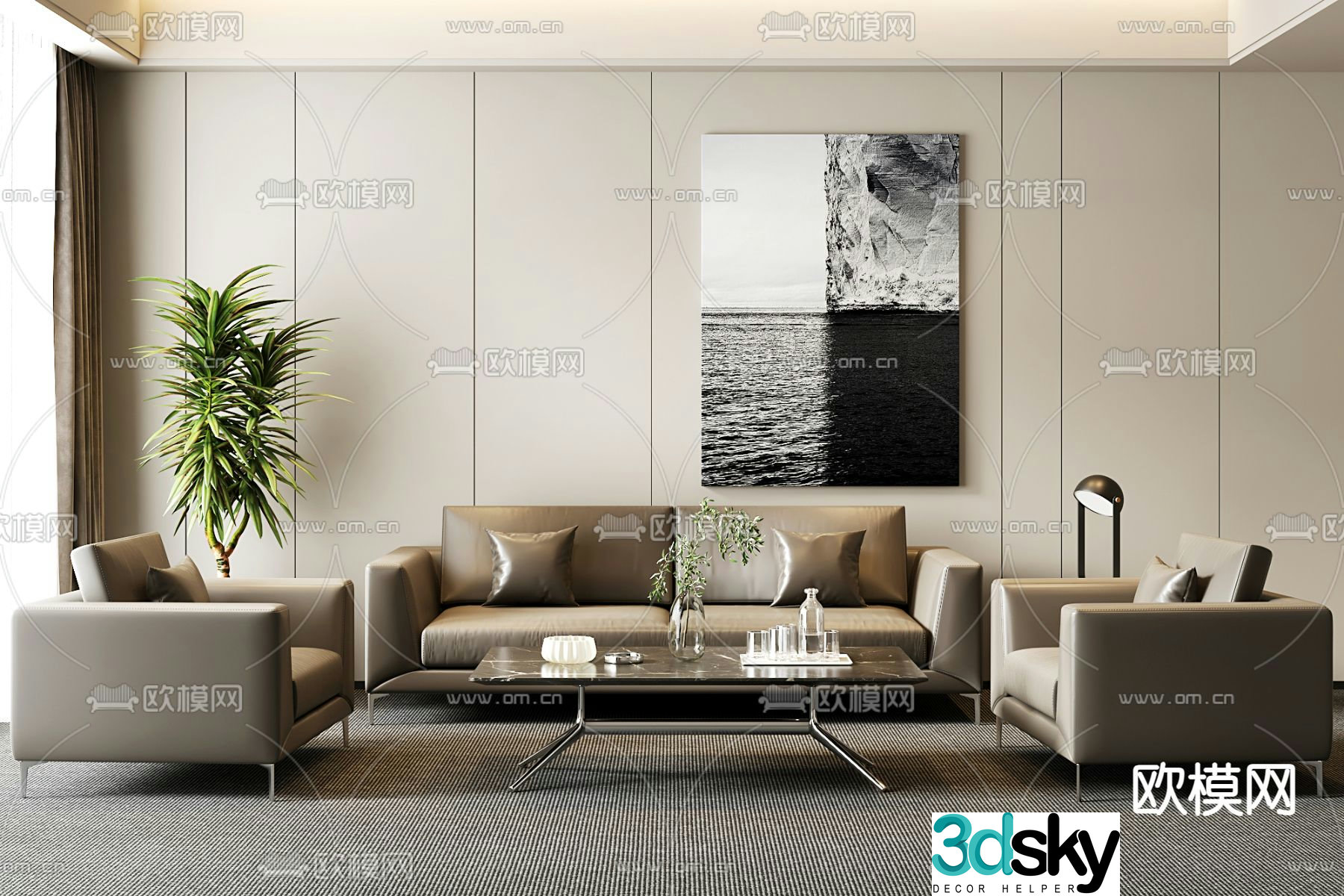 Office sofa leather sofa 3d model