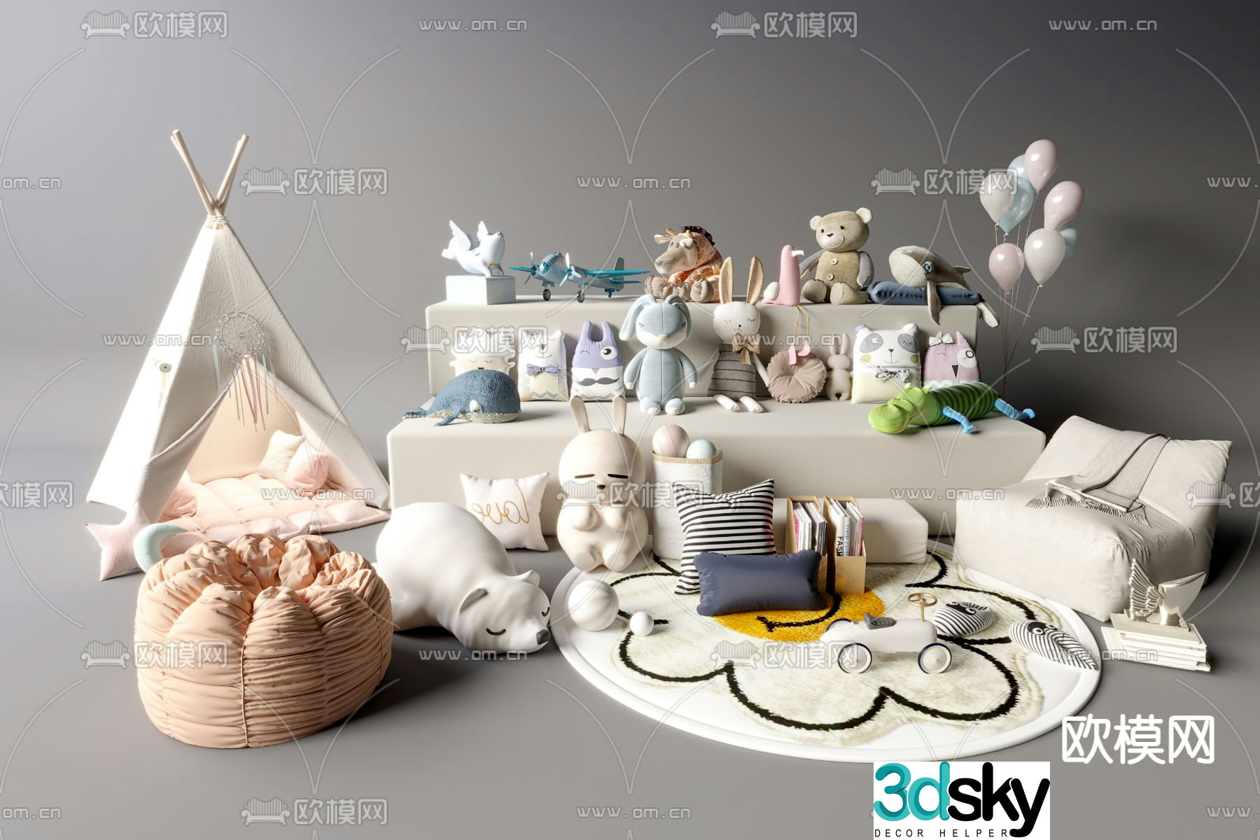 Plush toys dolls tent 3d model