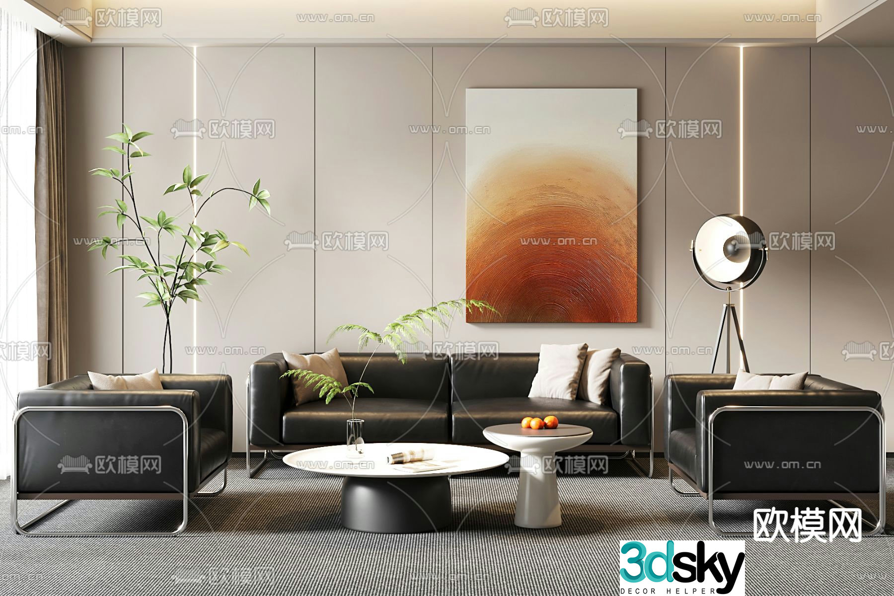 Sectional sofa office sofa leather sofa 3d model