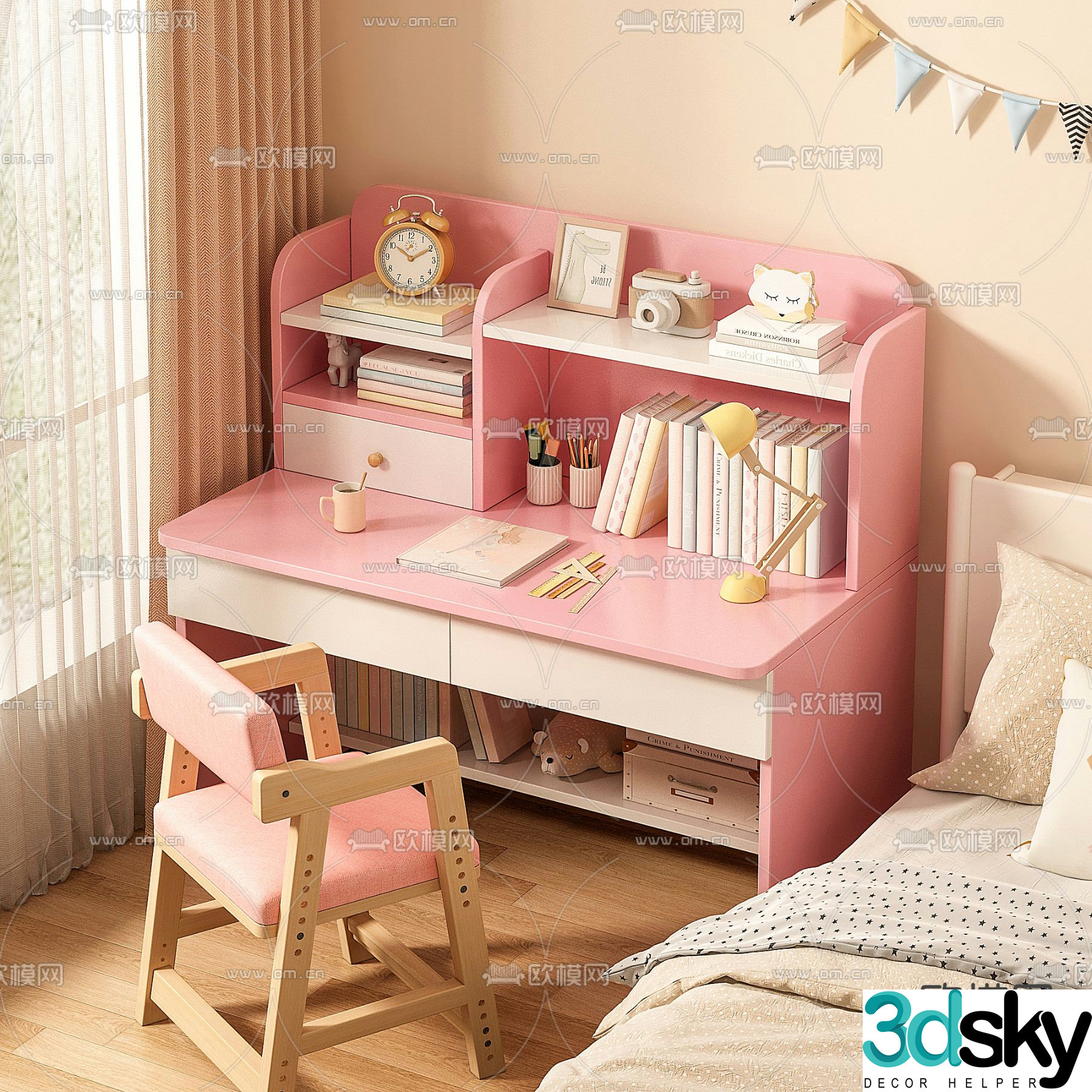 Children’s desk study table writing desk 3d model