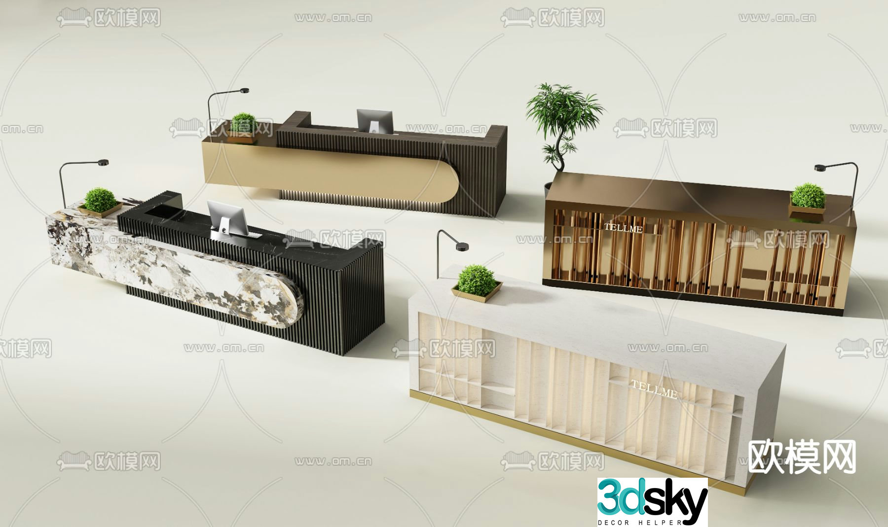 Front desk reception desk service desk information desk 3d model