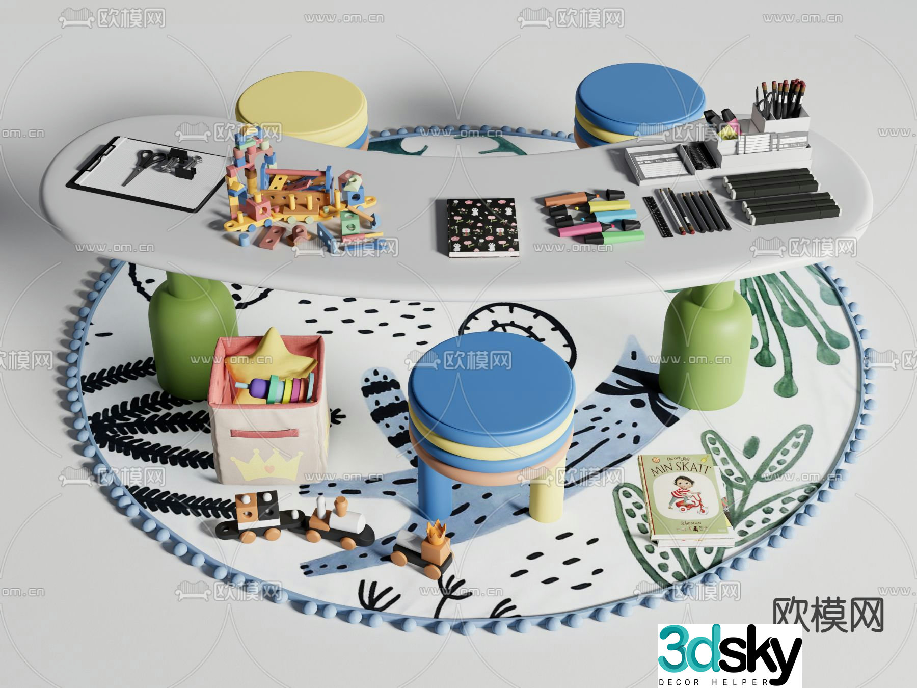 Children’s table and chair game table 3d model