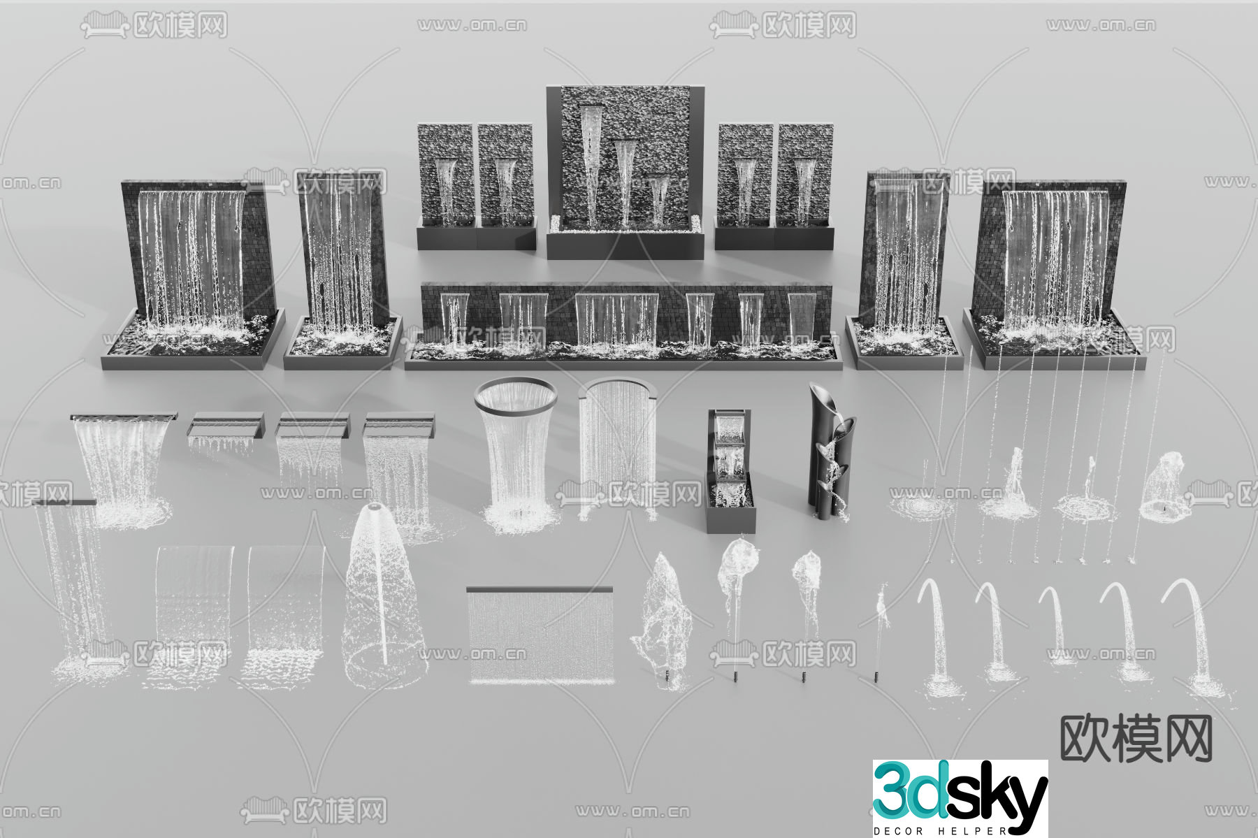 fountain flowing water waterfall water feature 3d model