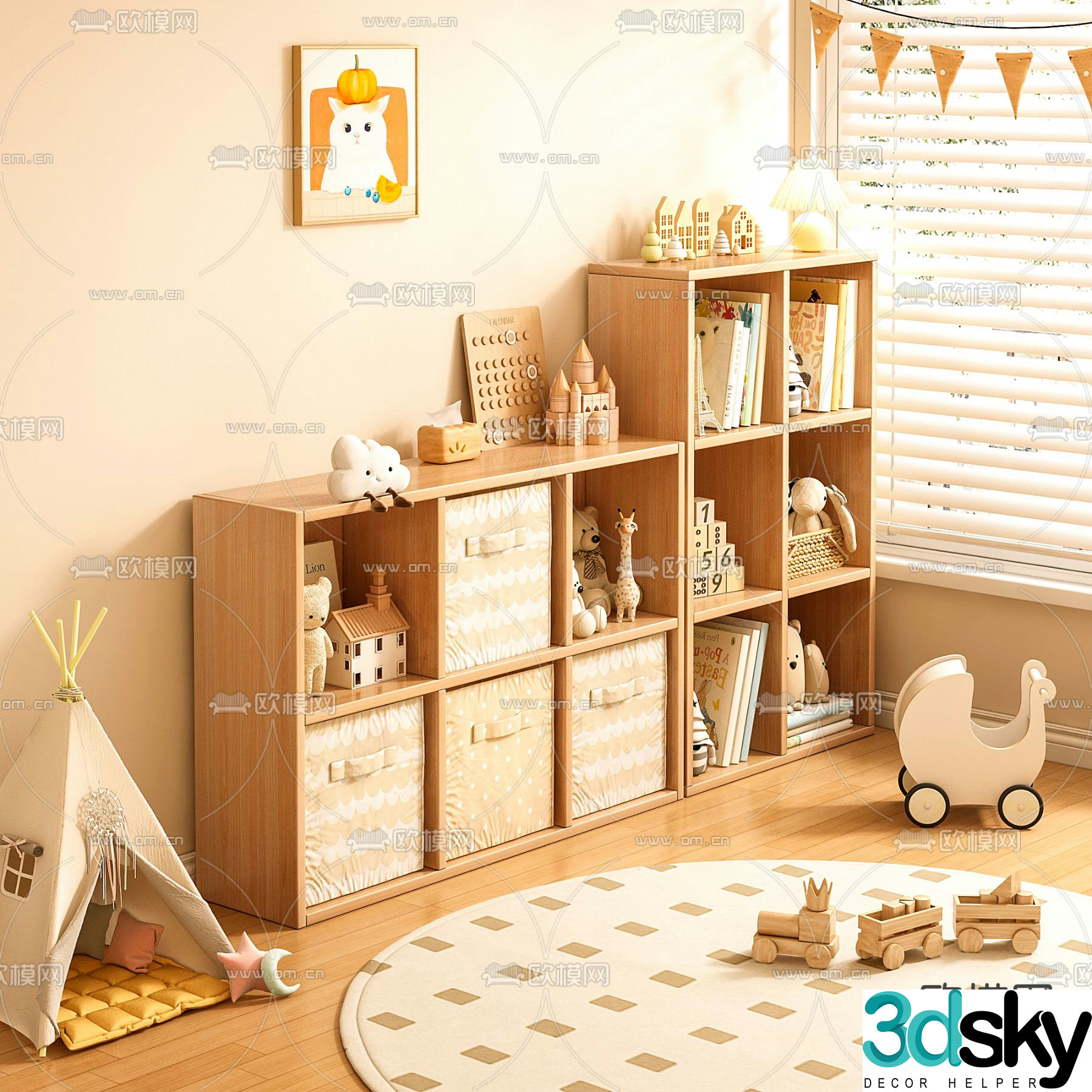 Children’s bookcase storage cabinet 3d model