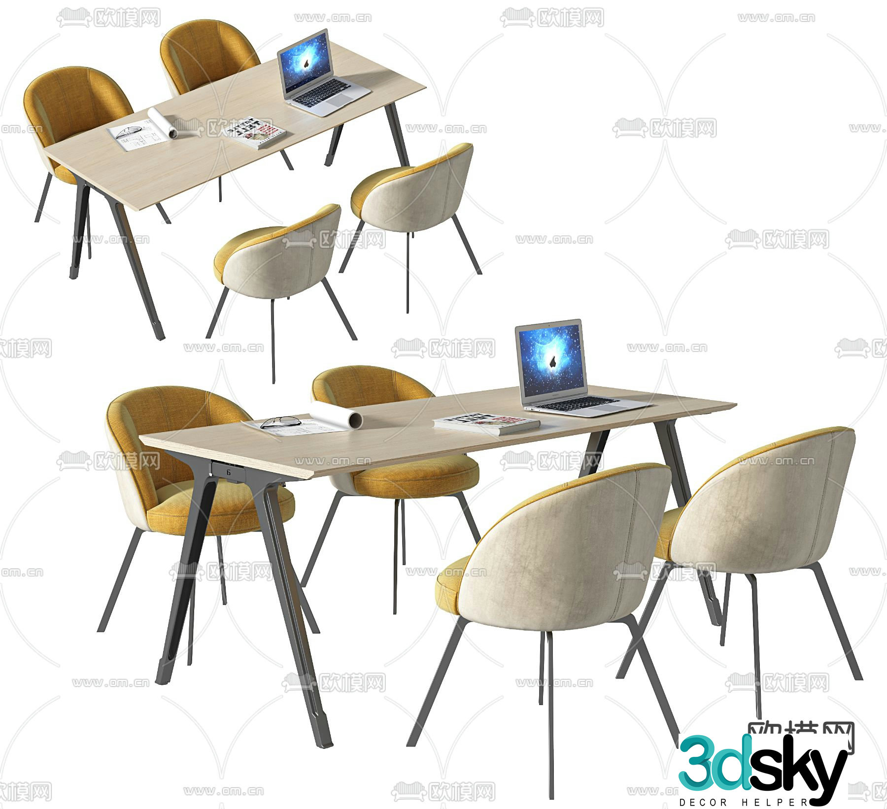 Small conference table negotiation table and chairs 3d model