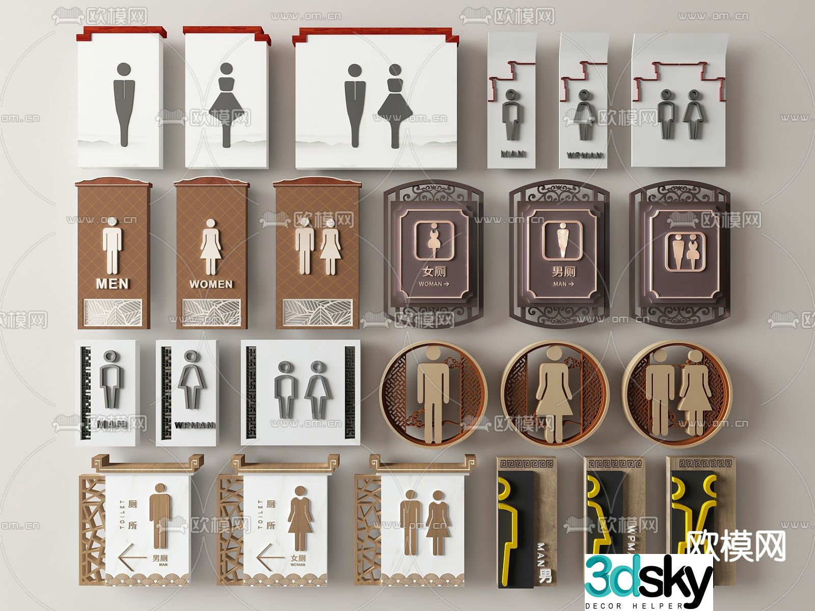 Bathroom signs restroom signs 3d model