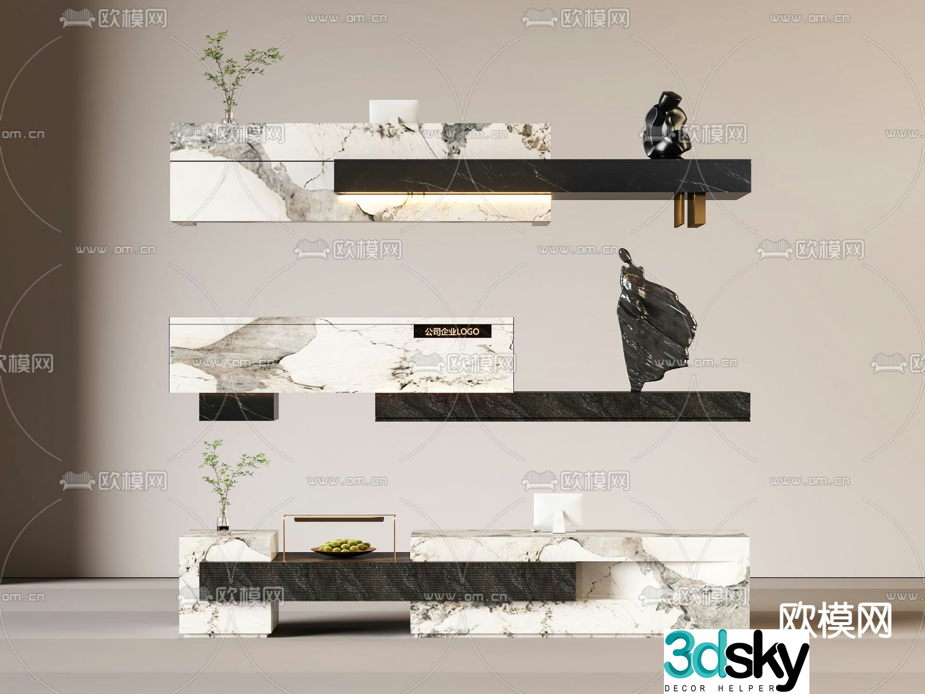 Front desk reception desk service desk information desk 3d model