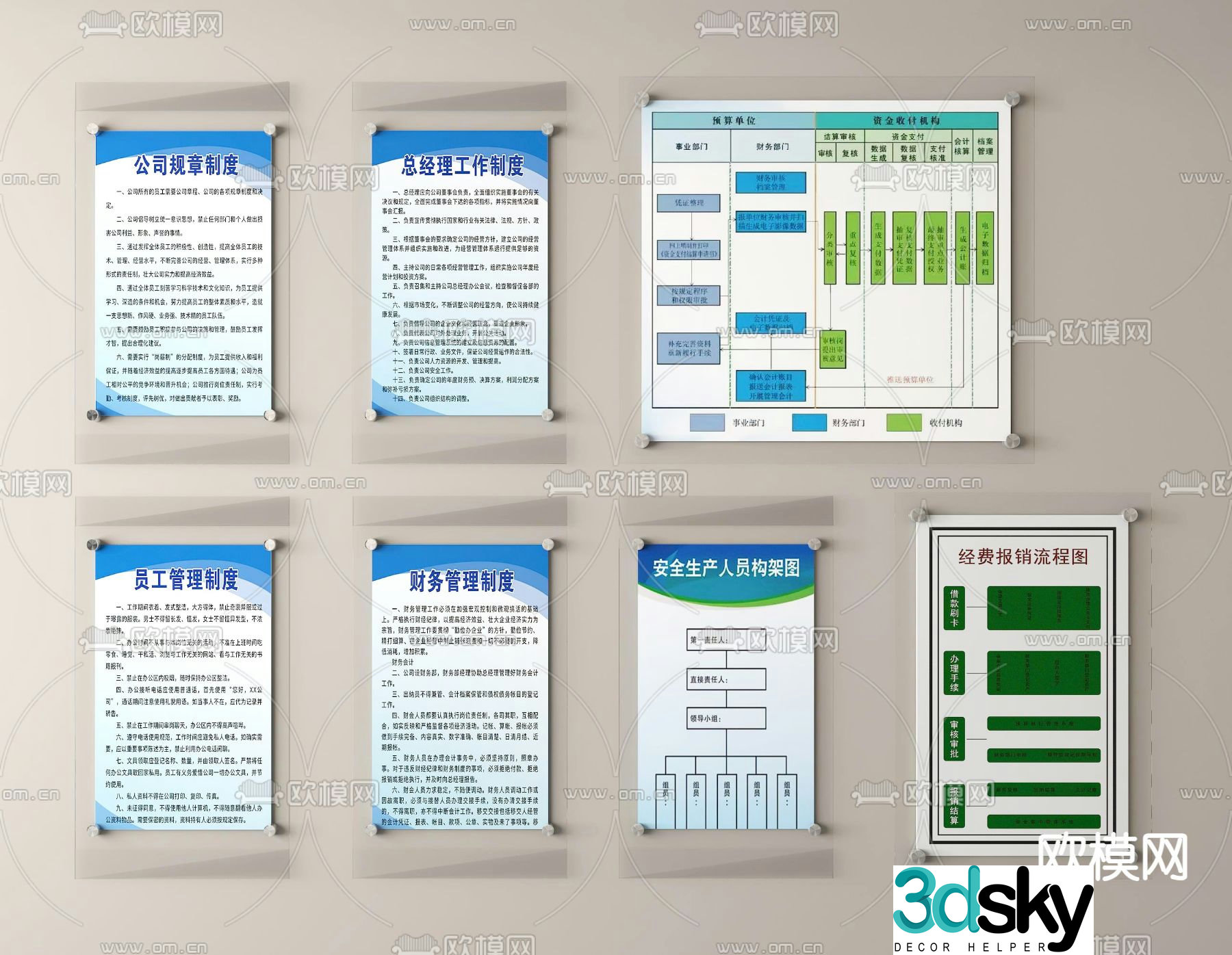 Management rules and regulations, staff table, reimbursement flow chart 3D model