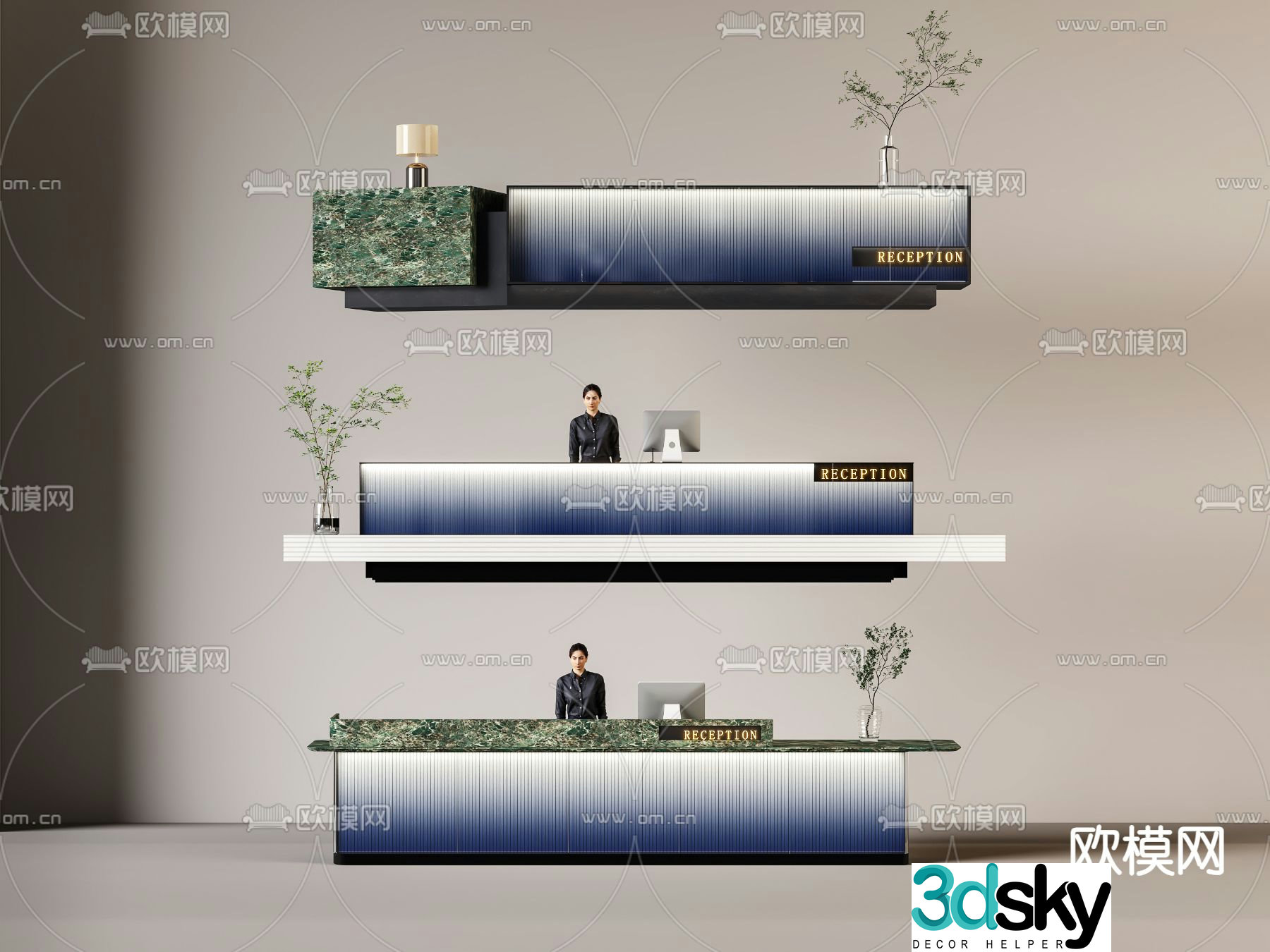 Front desk reception desk service desk information desk 3d model