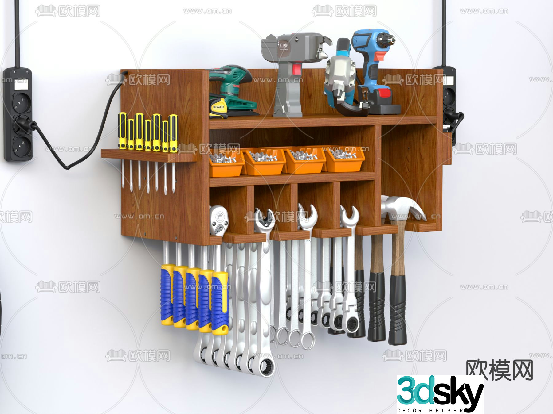Toolbox, electric rotor, wrench, hammer, tire, screw 3d model