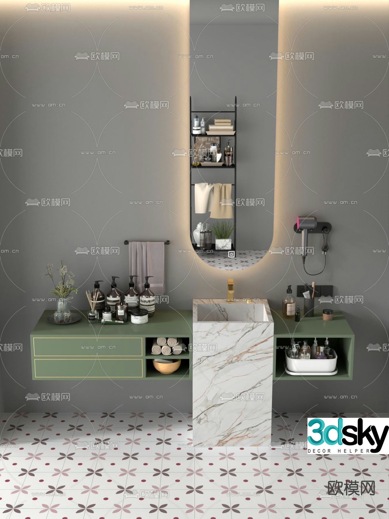 Light luxury bathroom cabinet wash basin washbasin 3D model