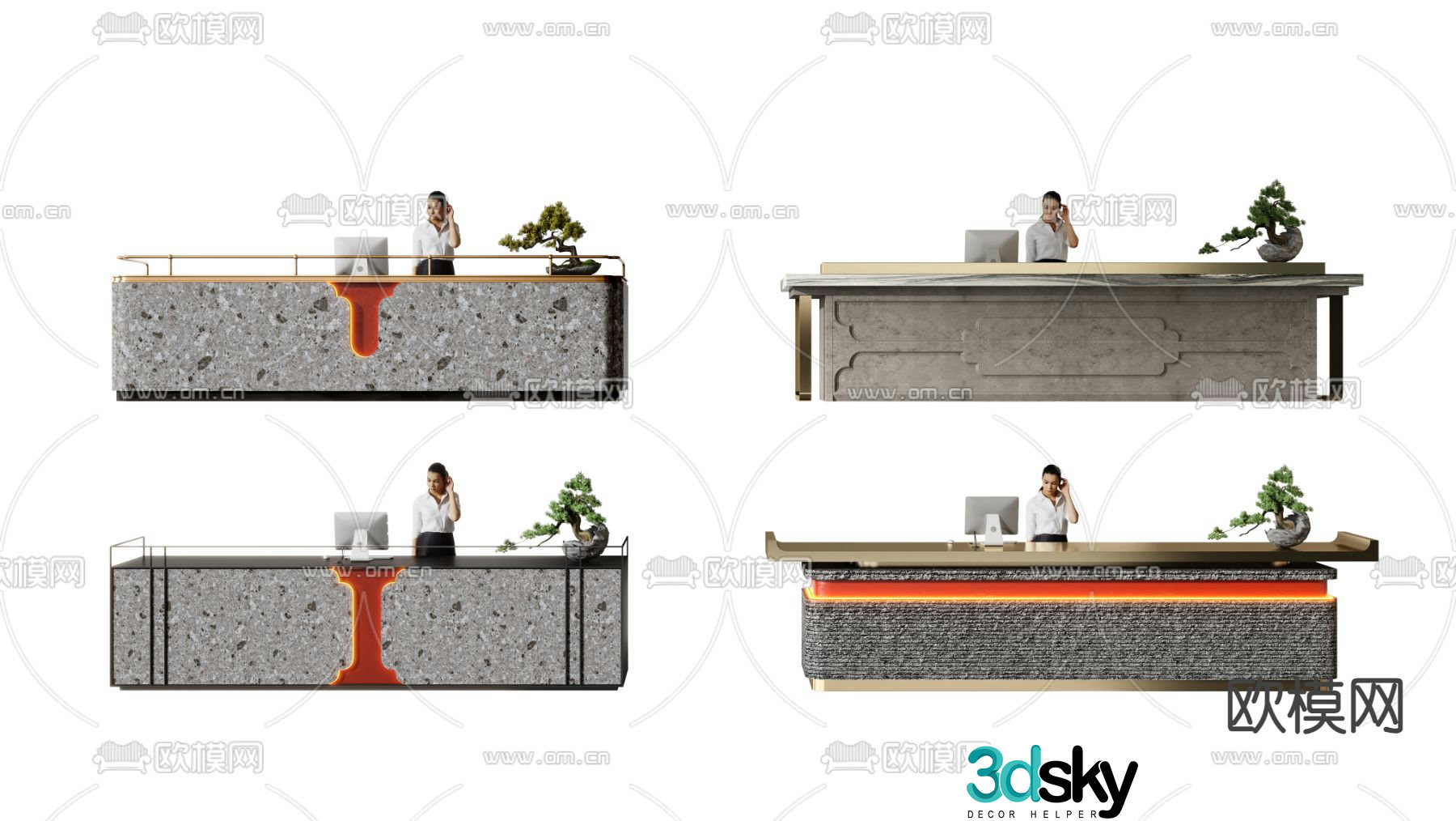 New Chinese style front desk reception desk service desk information desk 3D model