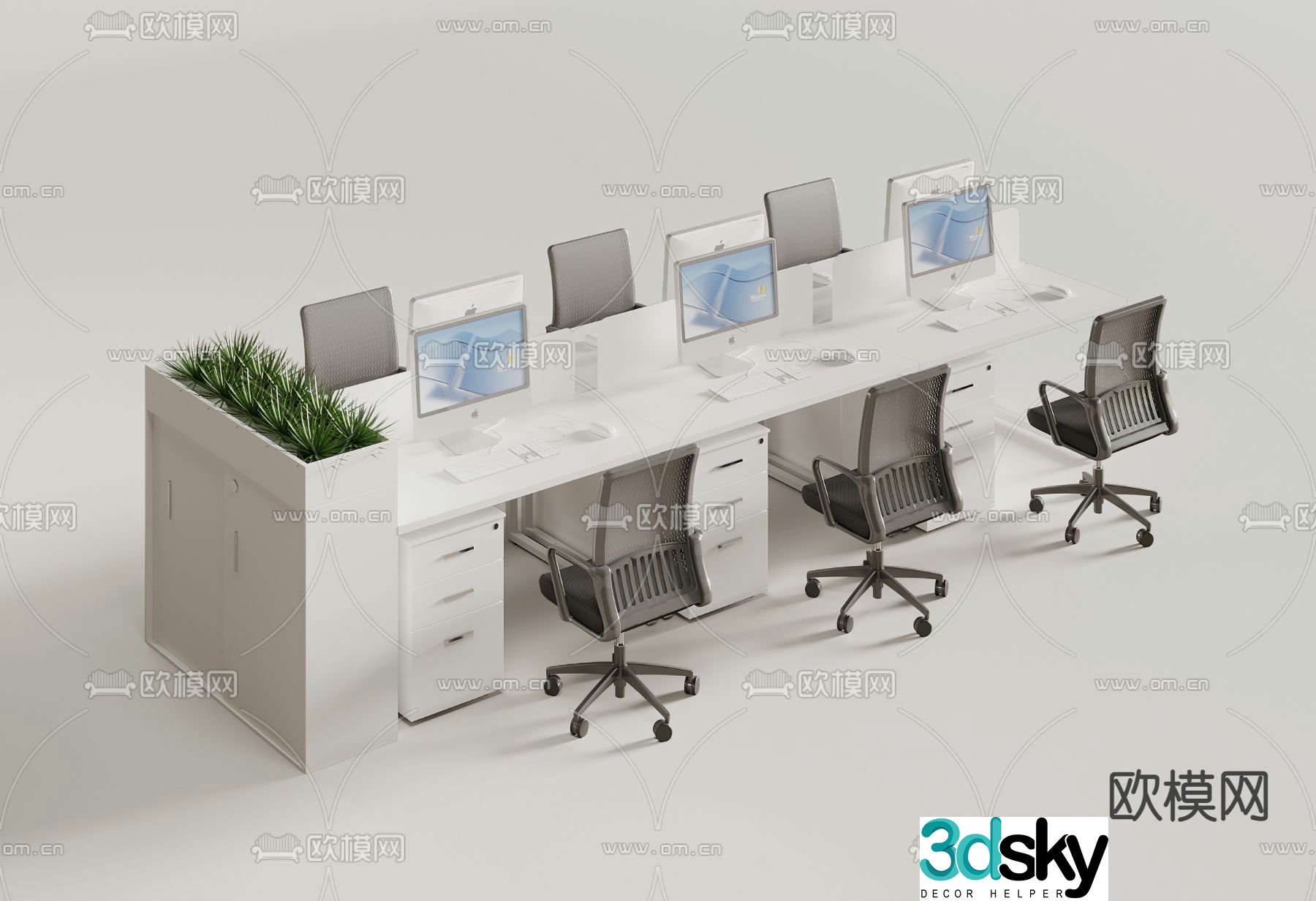 3D model of booth desk workstation and booth area