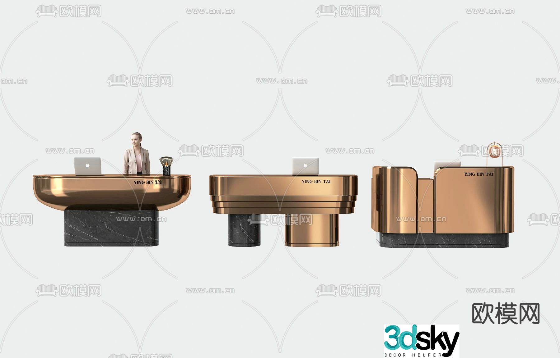 Modern front desk welcome desk reception desk service desk 3d model