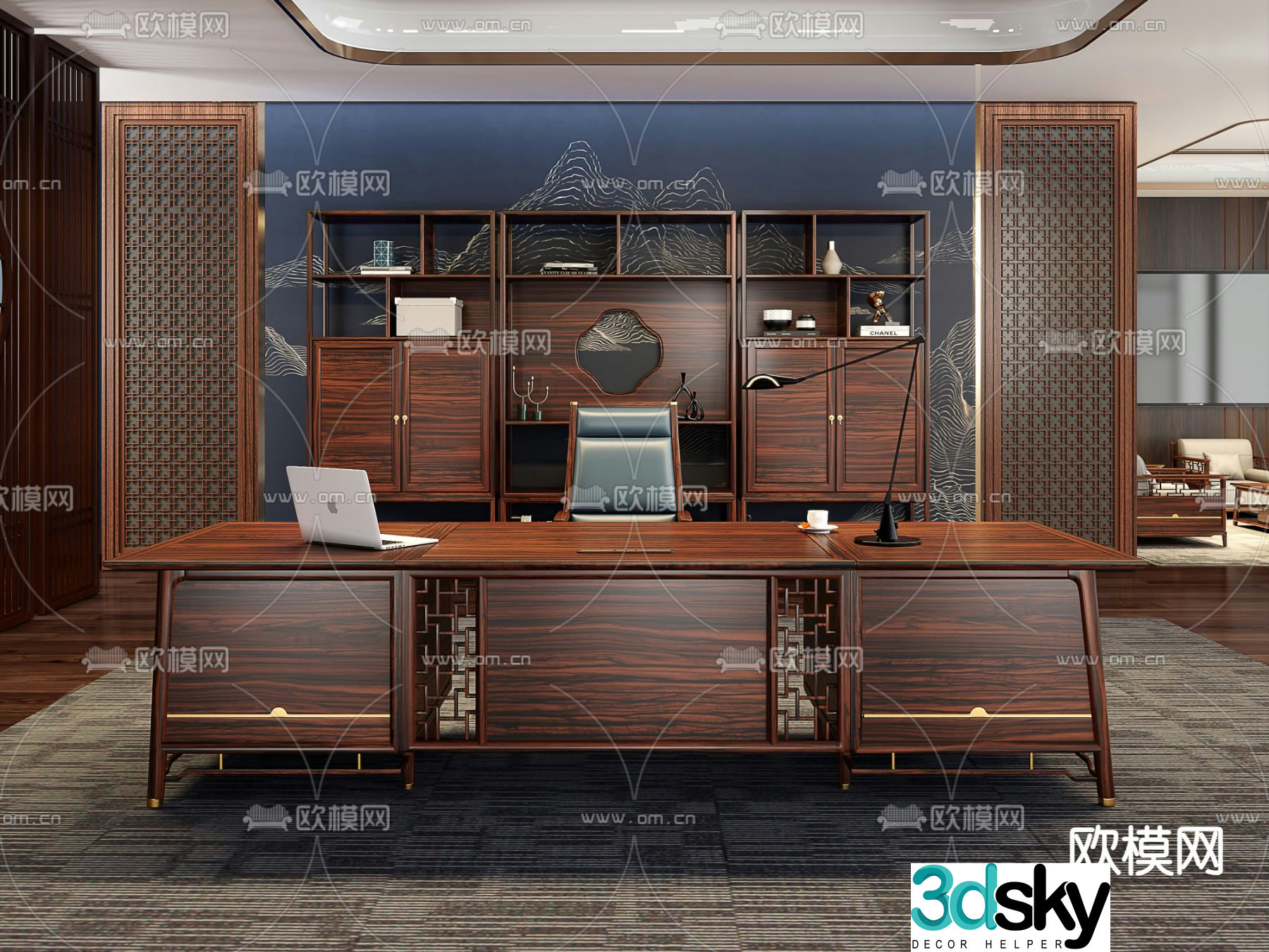 Chinese style office desk executive desk boss desk 3D model