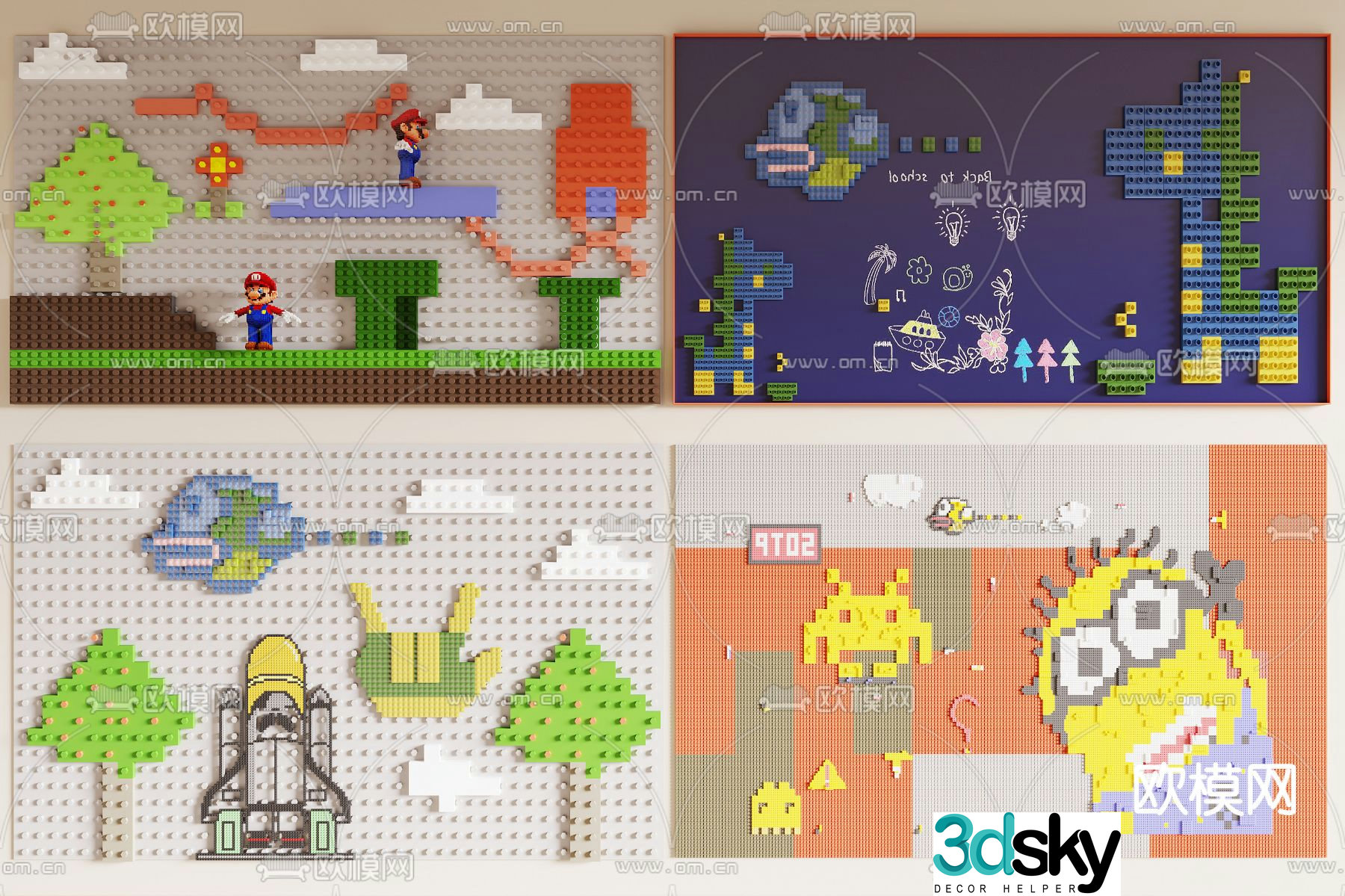 Lego bricks toy wall building block wall 3d model