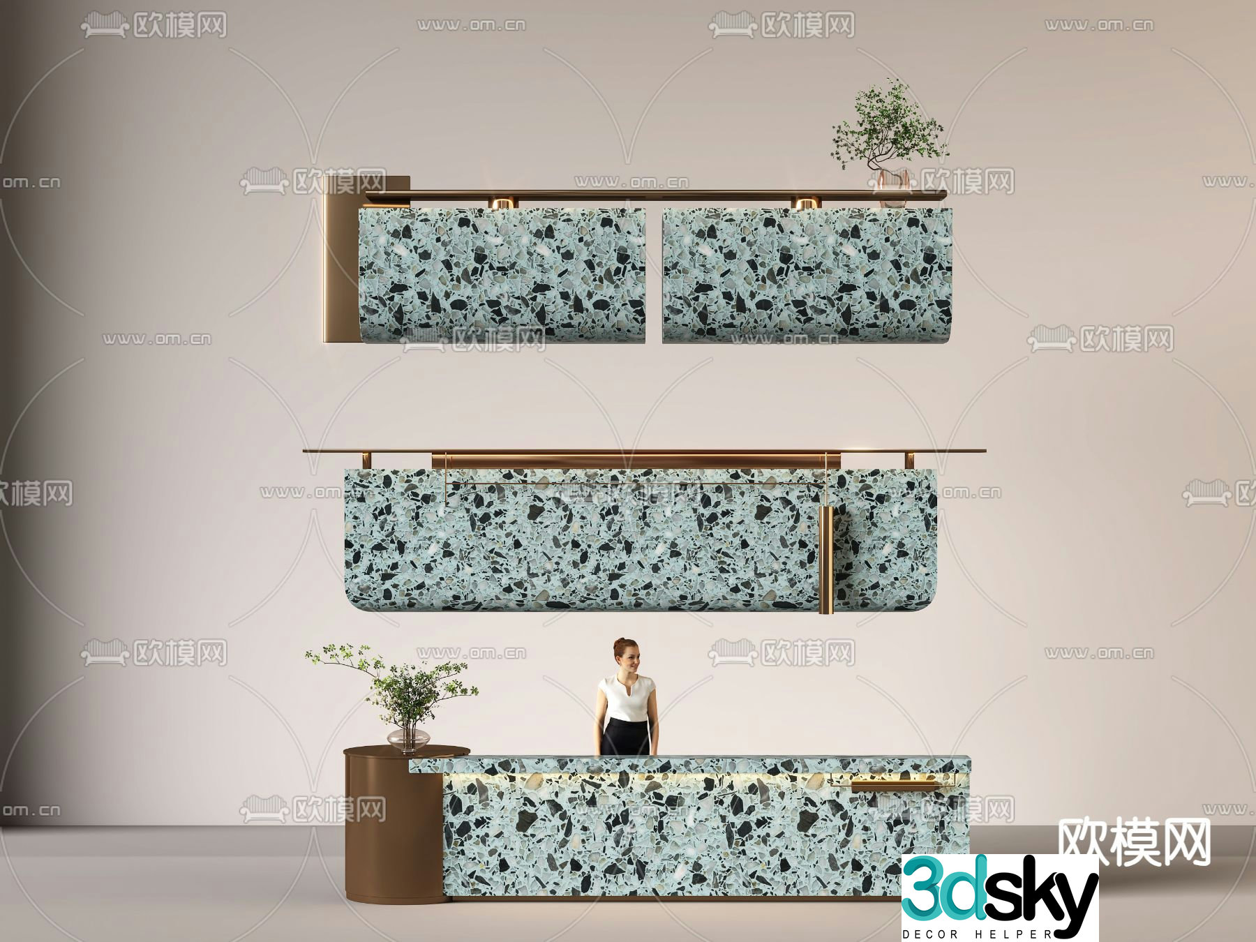 Reception desk front desk information desk 3d model