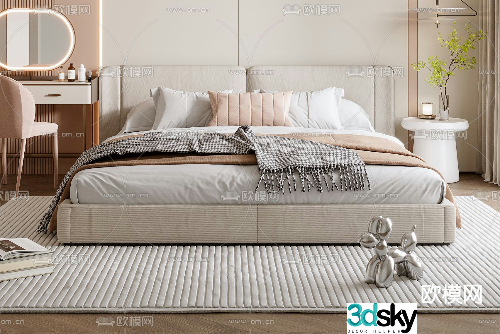 Modern double bed 3d model