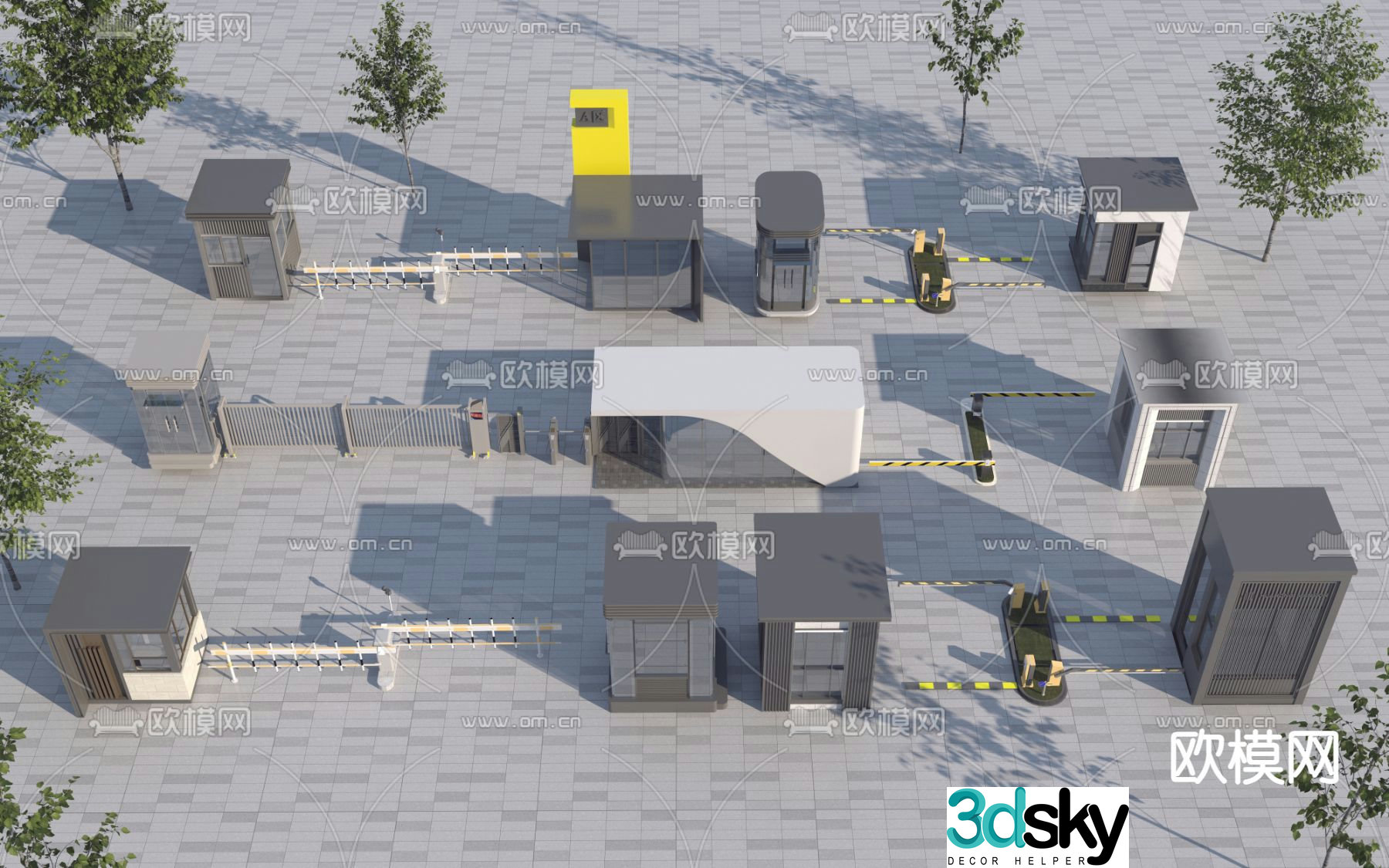 Modern guard box, guard room, access control machine, lifting rod 3D model