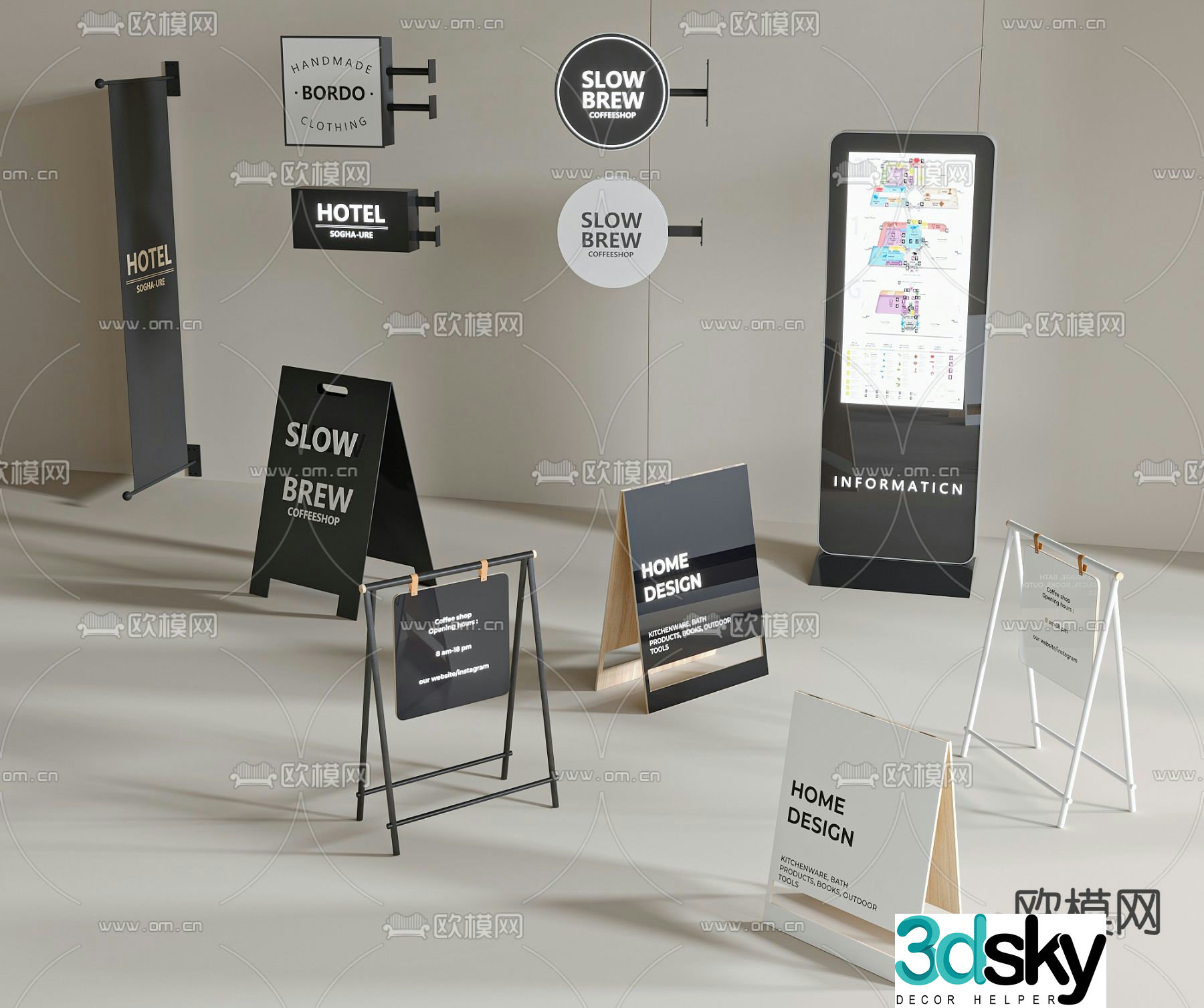 billboard guide sign light box guide sign 3d model