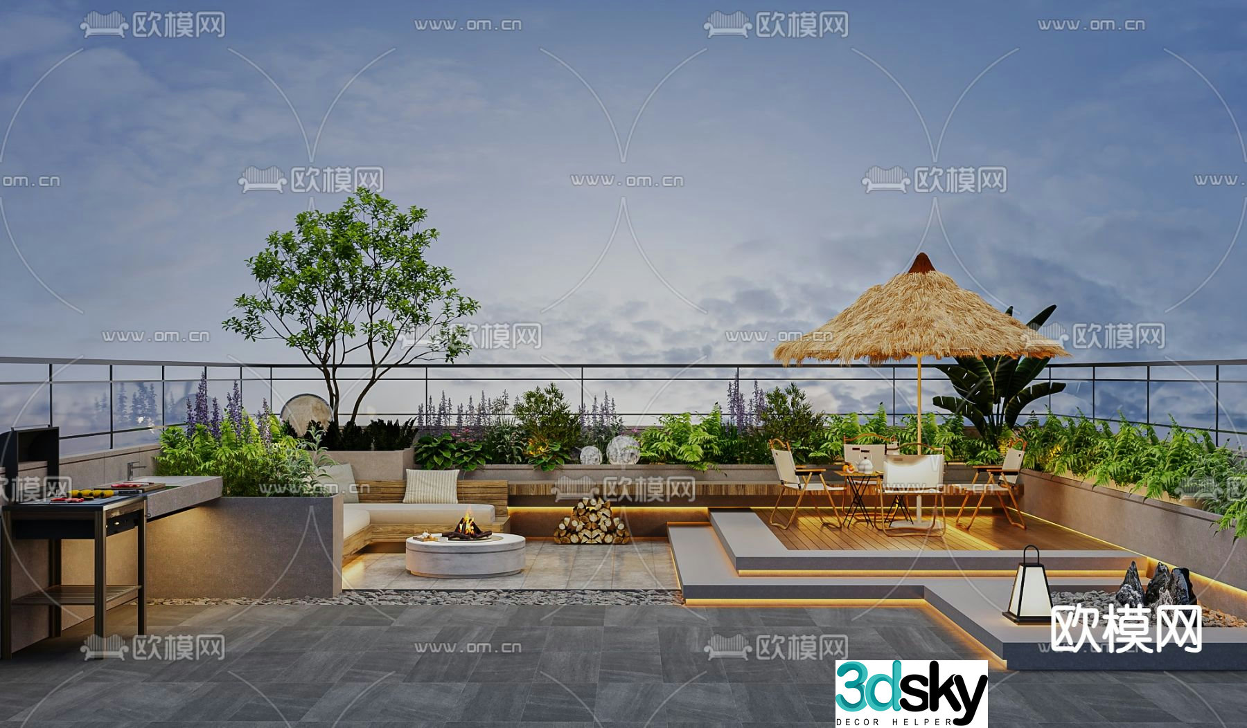 Terrace balcony roof garden 3d model