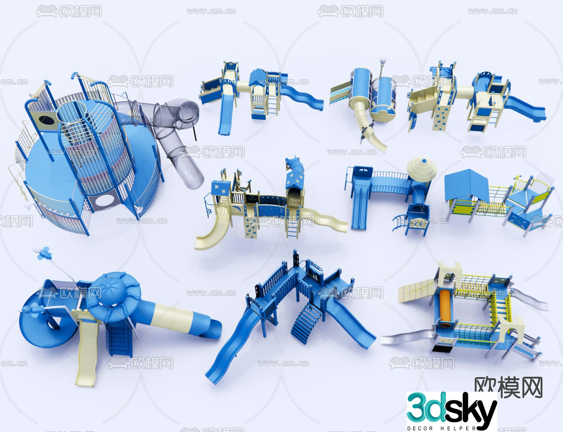 Amusement equipment slide wooden bridge ladder 3d model