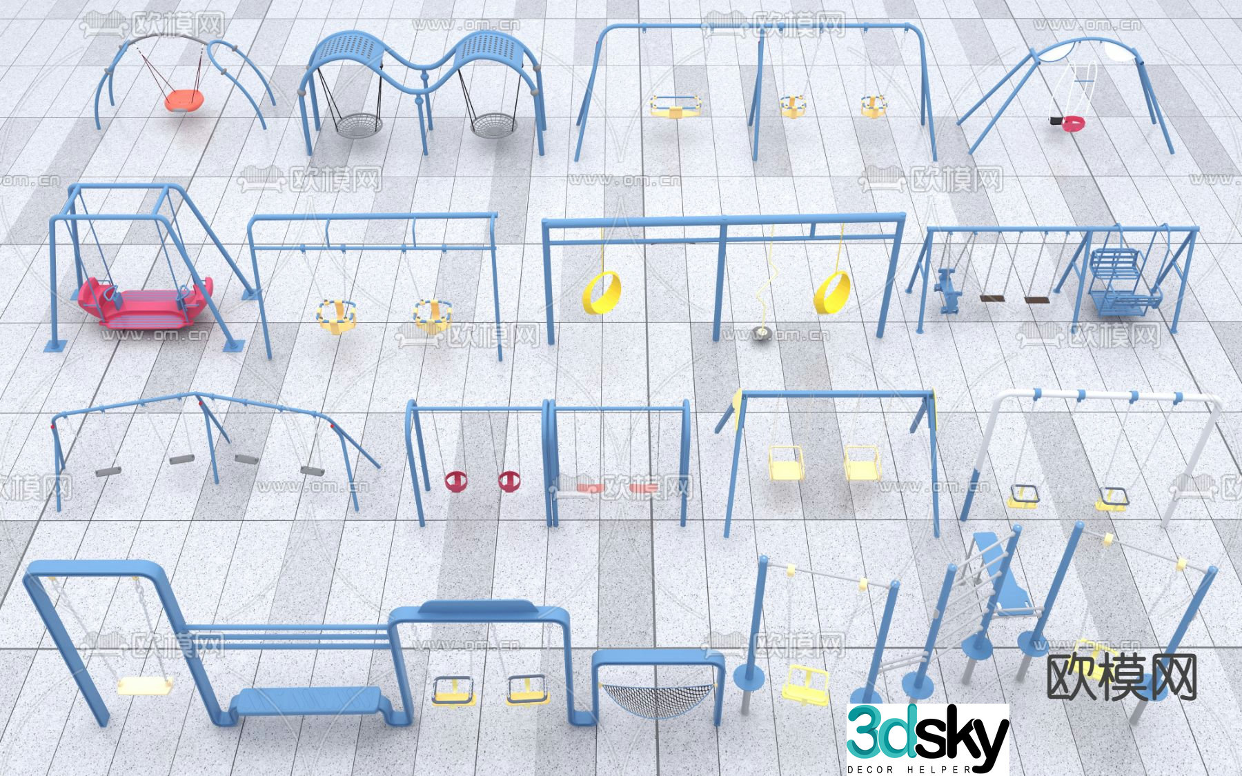 Outdoor swing amusement equipment 3d model