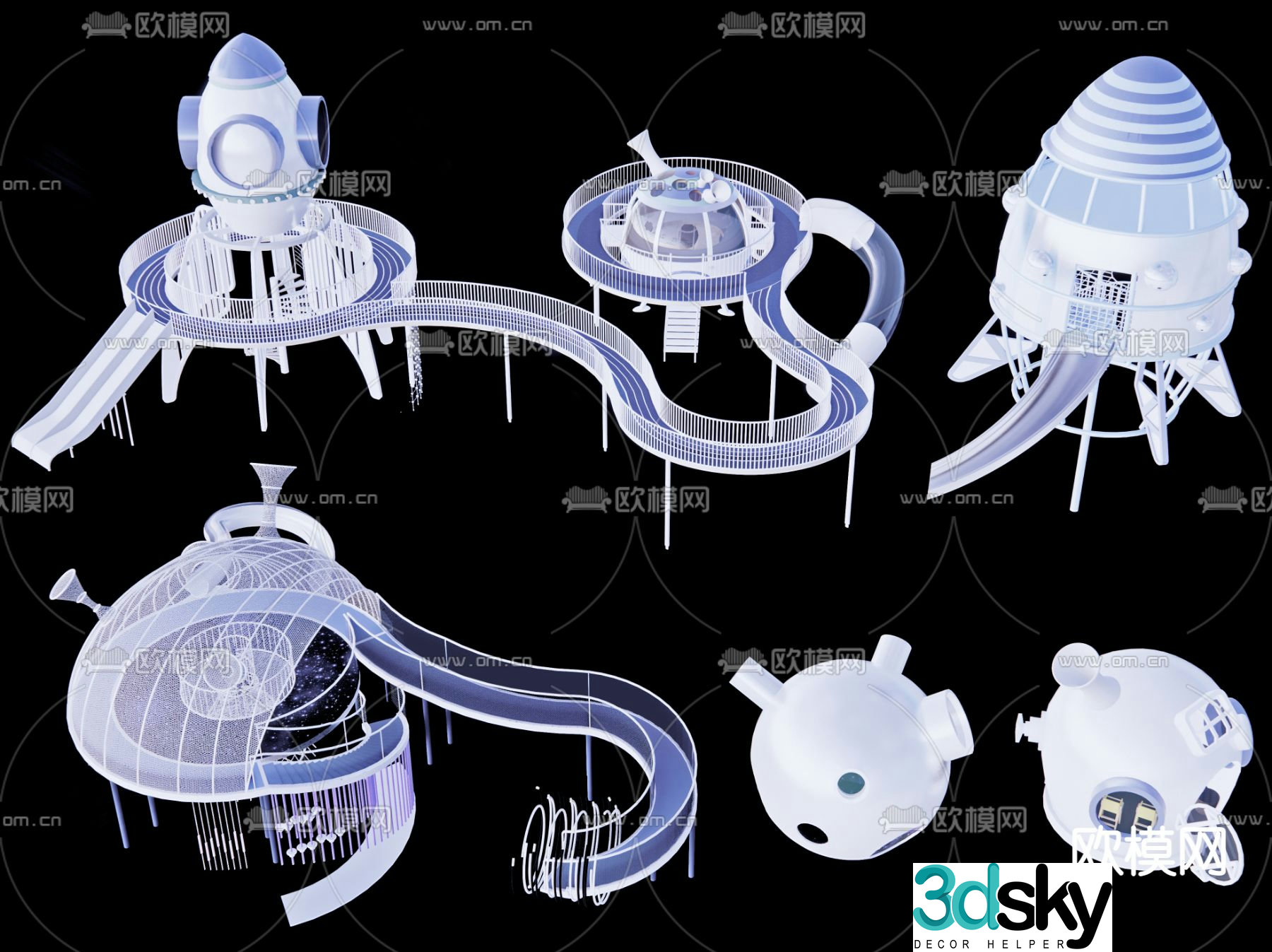 rocket slide children's slide amusement equipment 3d model