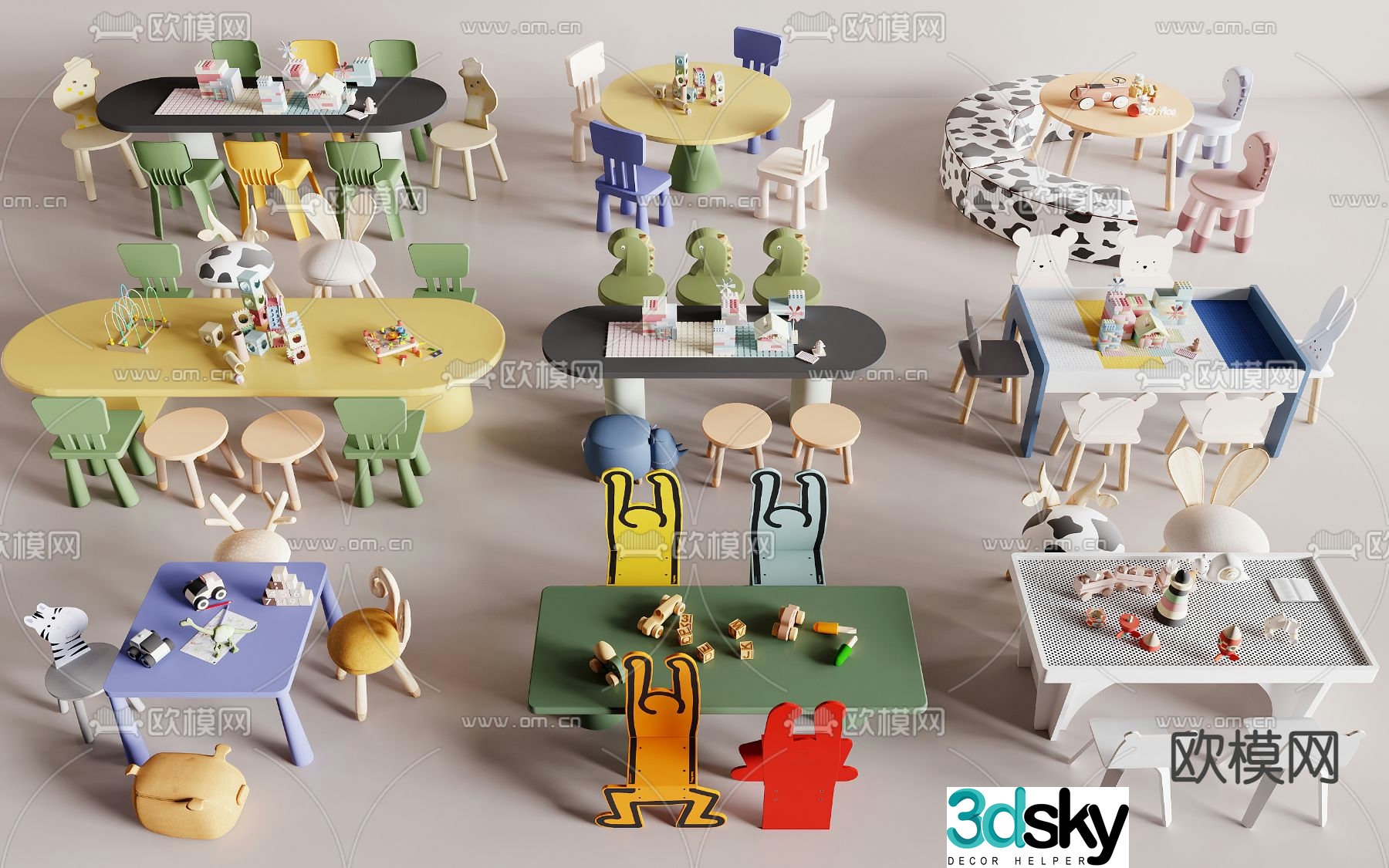 Children’s table and chair building block toy table 3d model