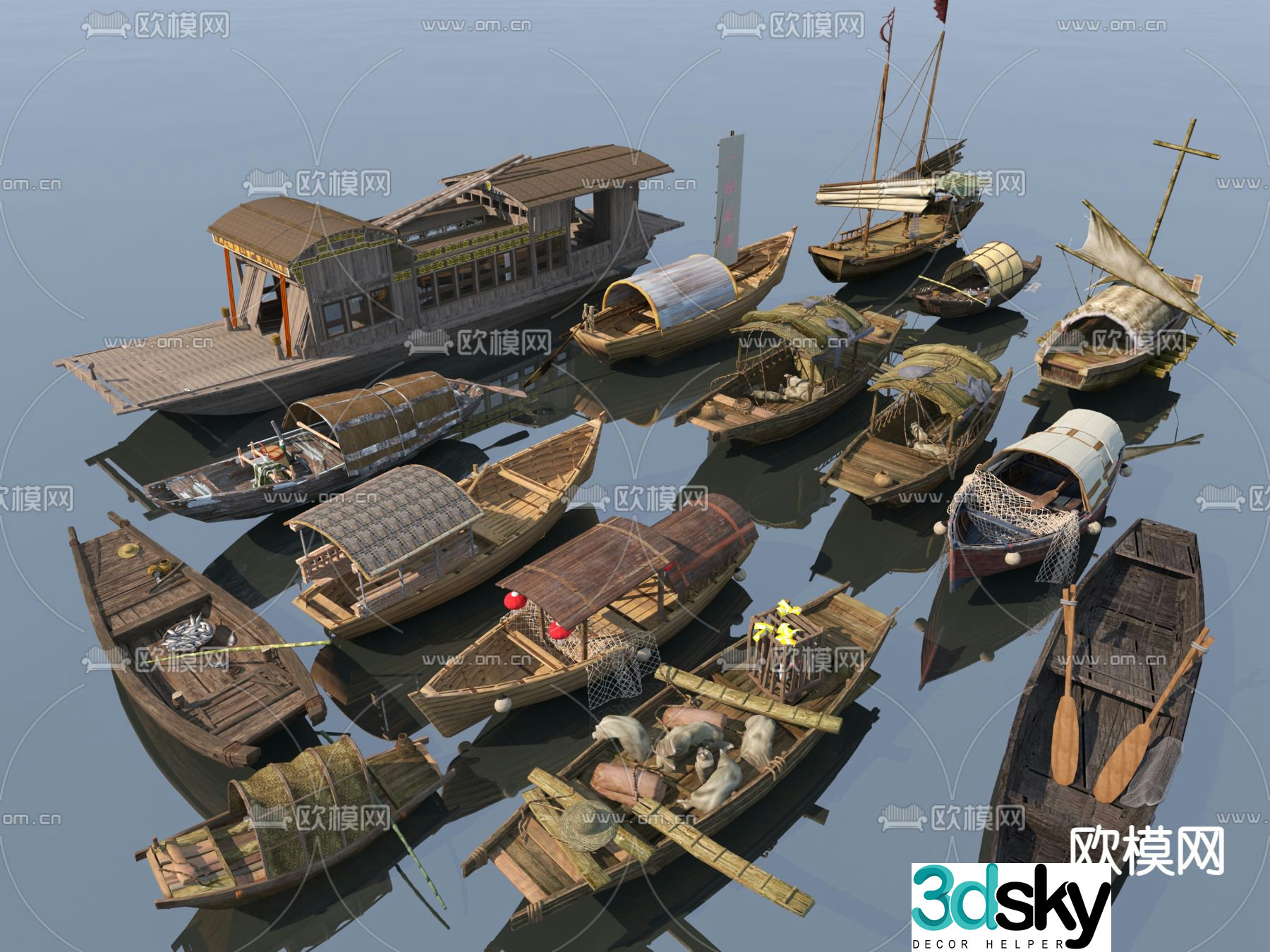 Chinese sailing ship, wooden boat, fishing boat, passenger ship 3d model