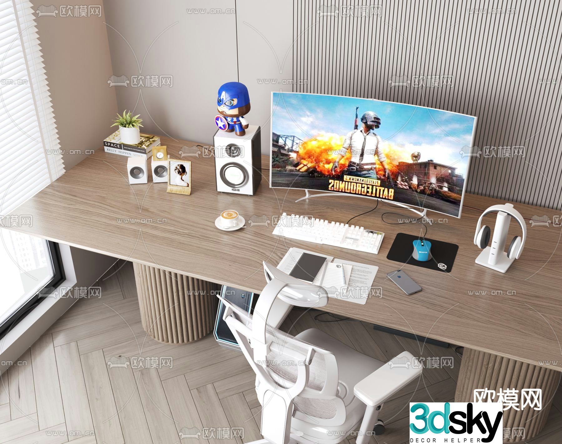 Office supplies computer audio headphones computer chair 3d model