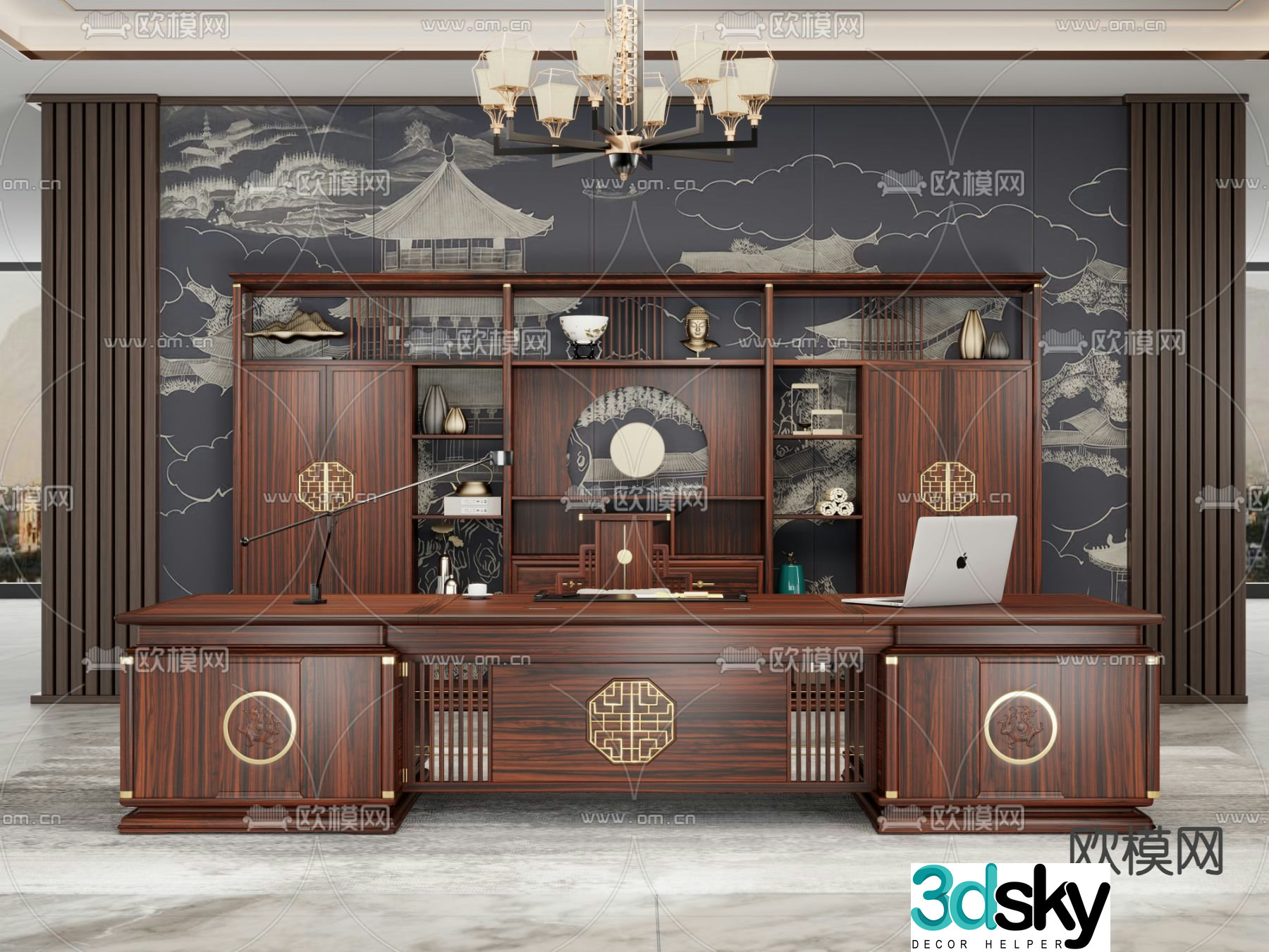 Chinese style desk executive desk boss desk 3D model