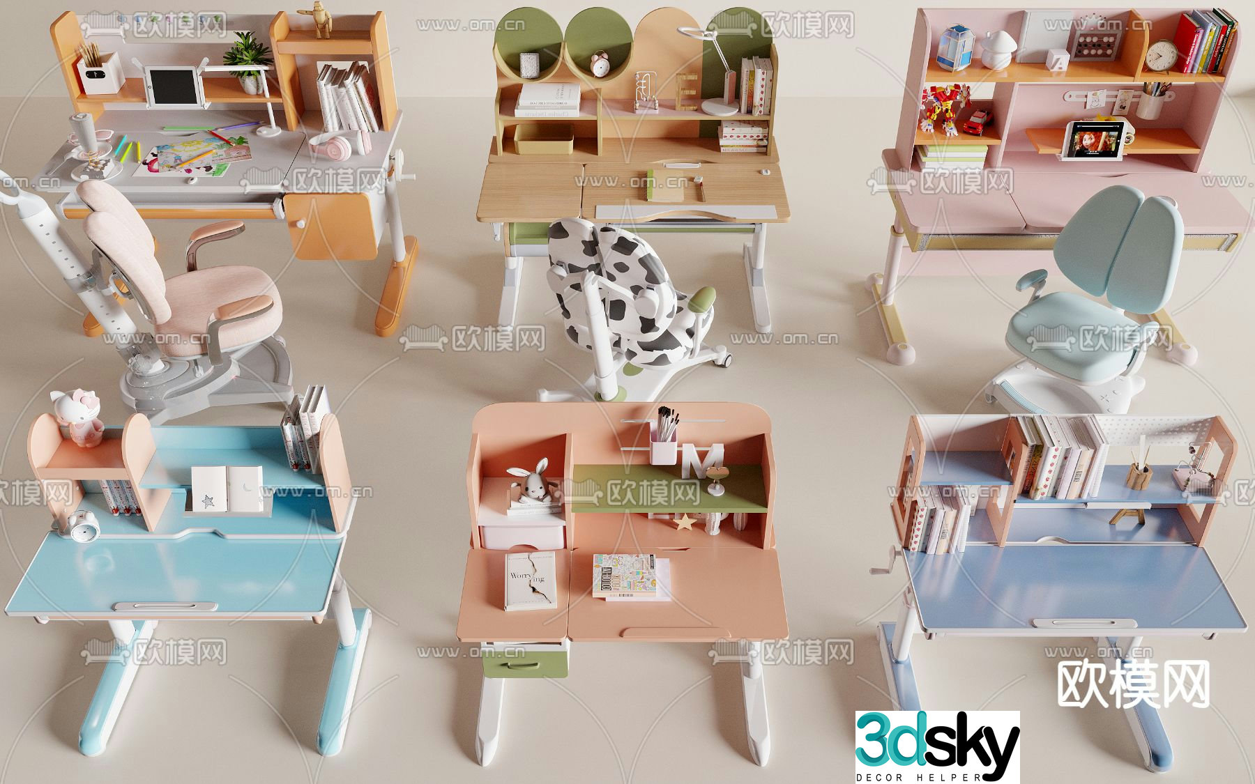 Children’s desk study table lift table 3d model