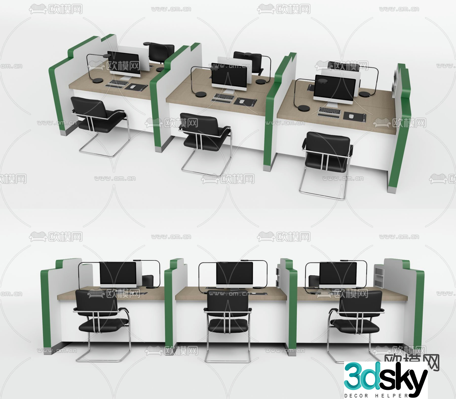 Modern desk work station 3d model