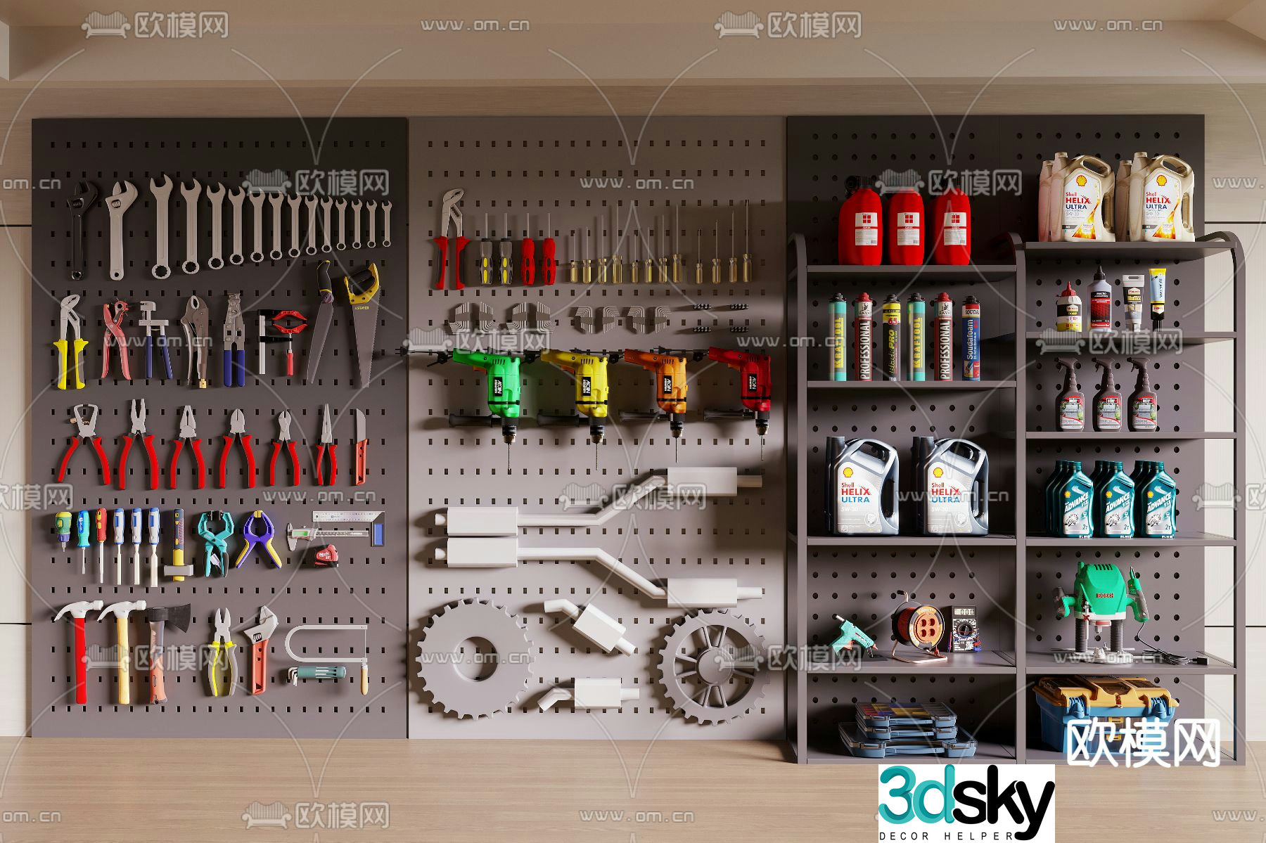 Repair tools wrench electric drill oil pliers screwdriver 3d model