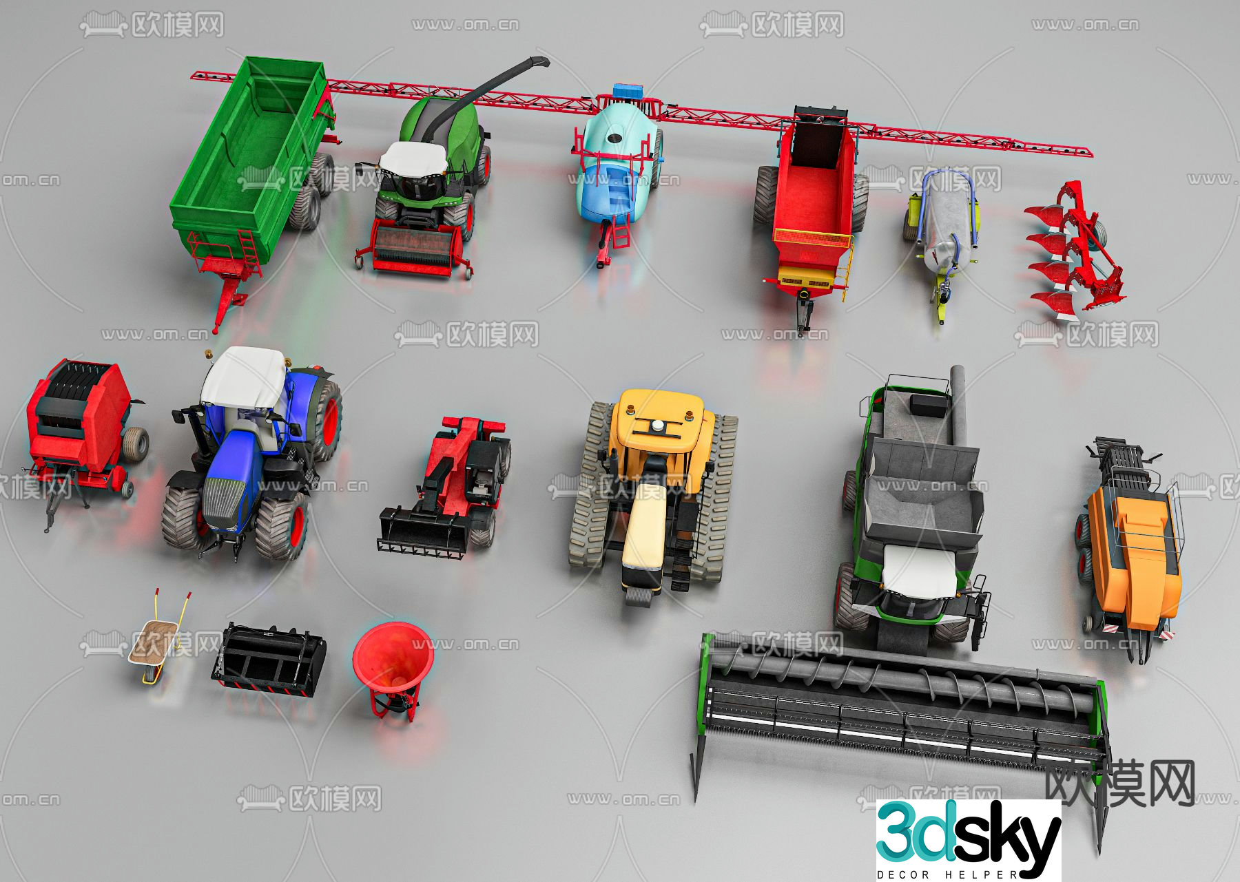 Tractor bulldozer excavator forklift agricultural vehicle 3d model
