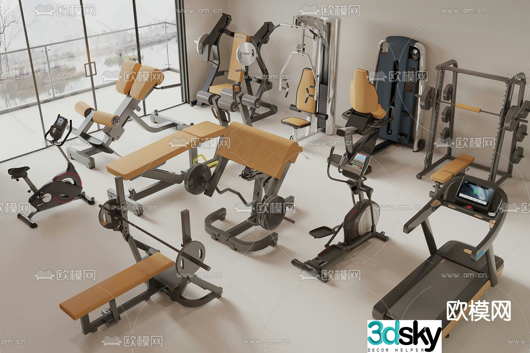 Fitness equipment treadmill spinning 3d model