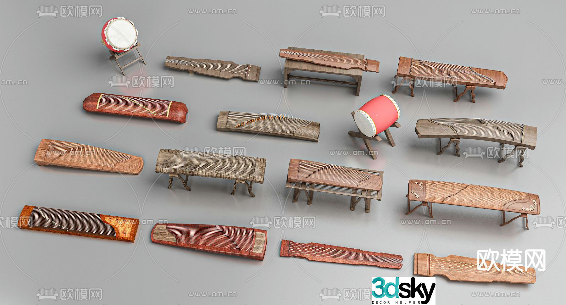 Chinese musical instrument guzheng 3d model